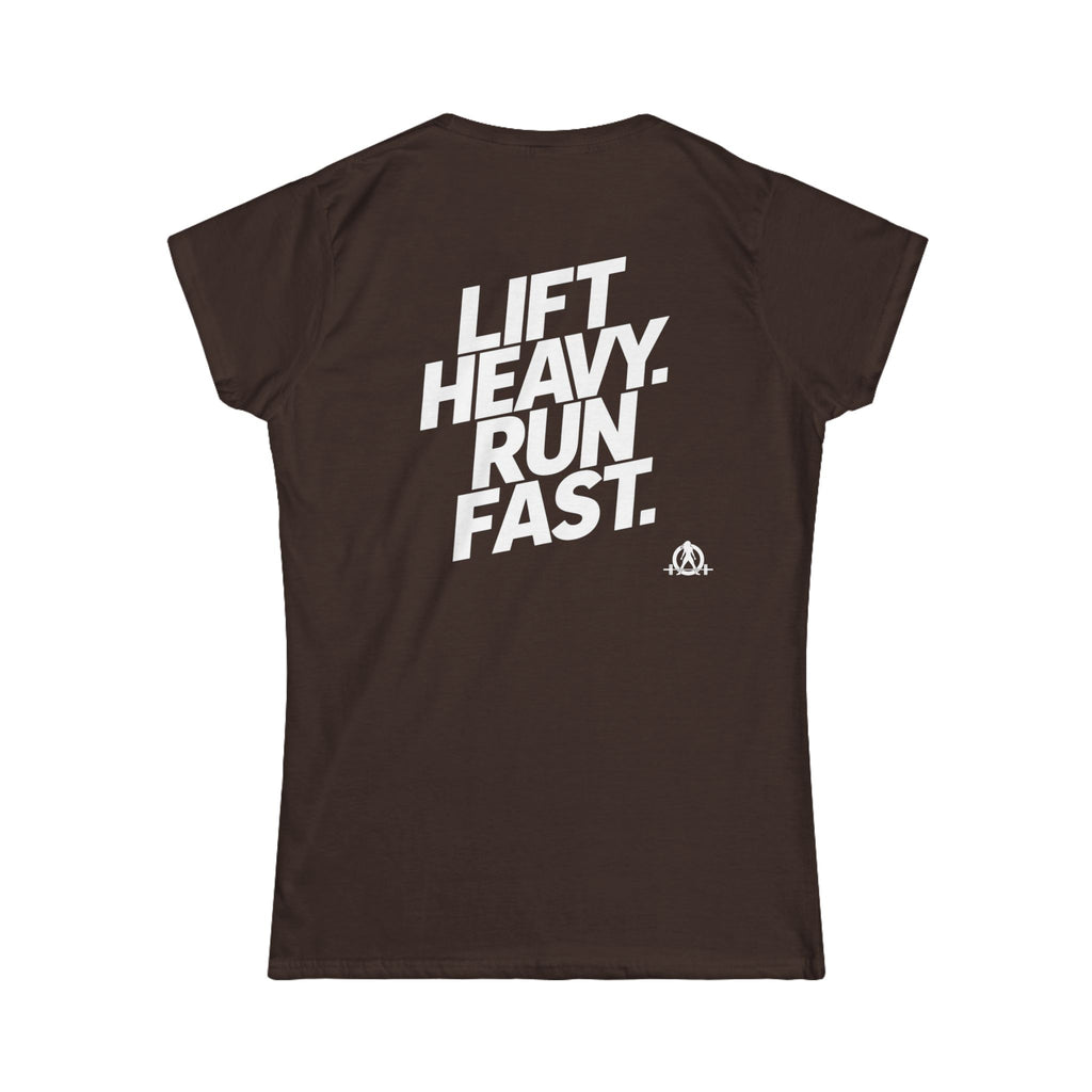 Lift Heavy Run Fast - Women's Softstyle Tee - White Front & Back Logo