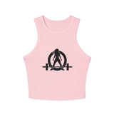 Chic Women's Micro Rib Tank Top, Casual Summer Top, Workout Tank, Layering Piece, Activewear, Relaxed Fit - Black Logo