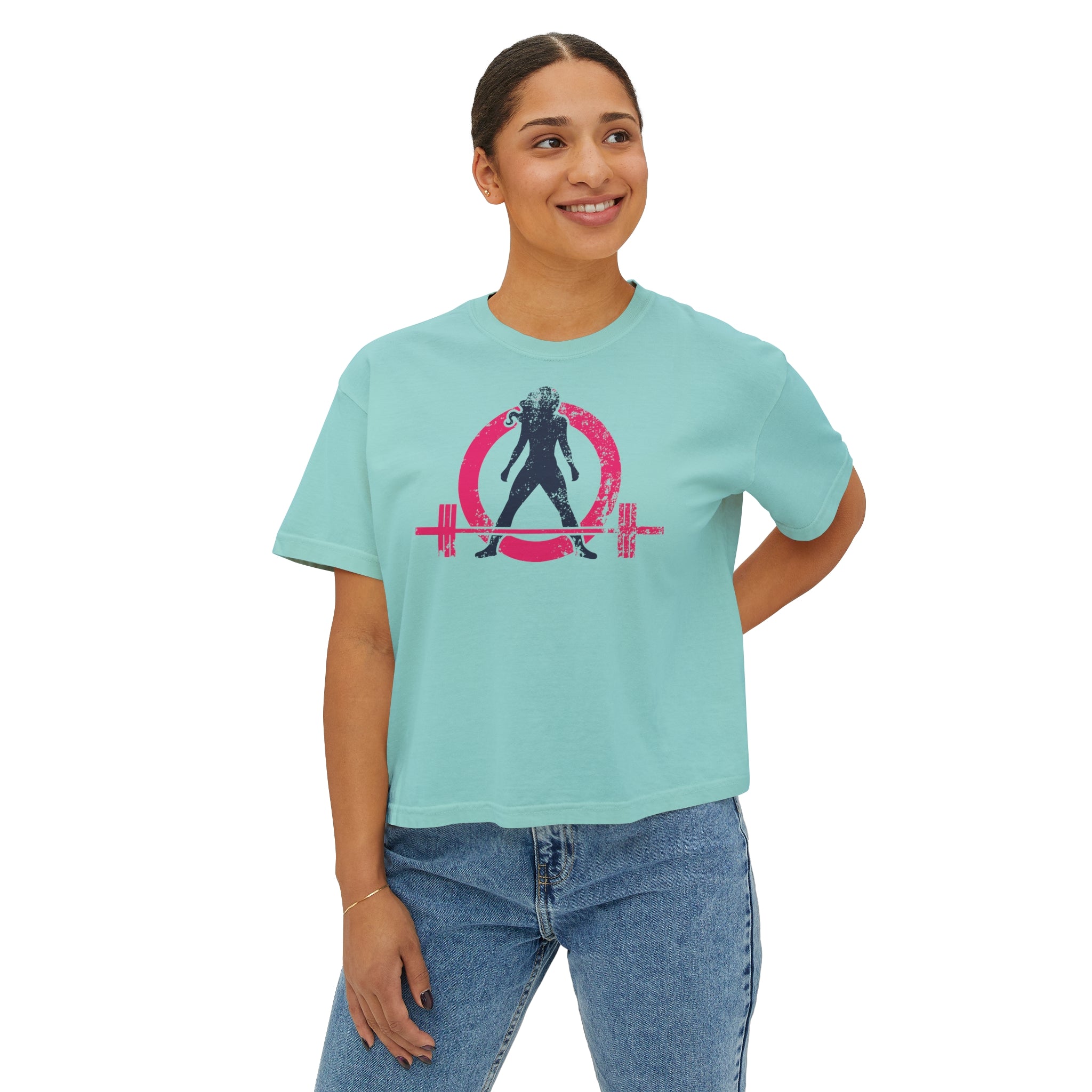 Women's Boxy Tee - Color Distressed Logo Front Plain Back