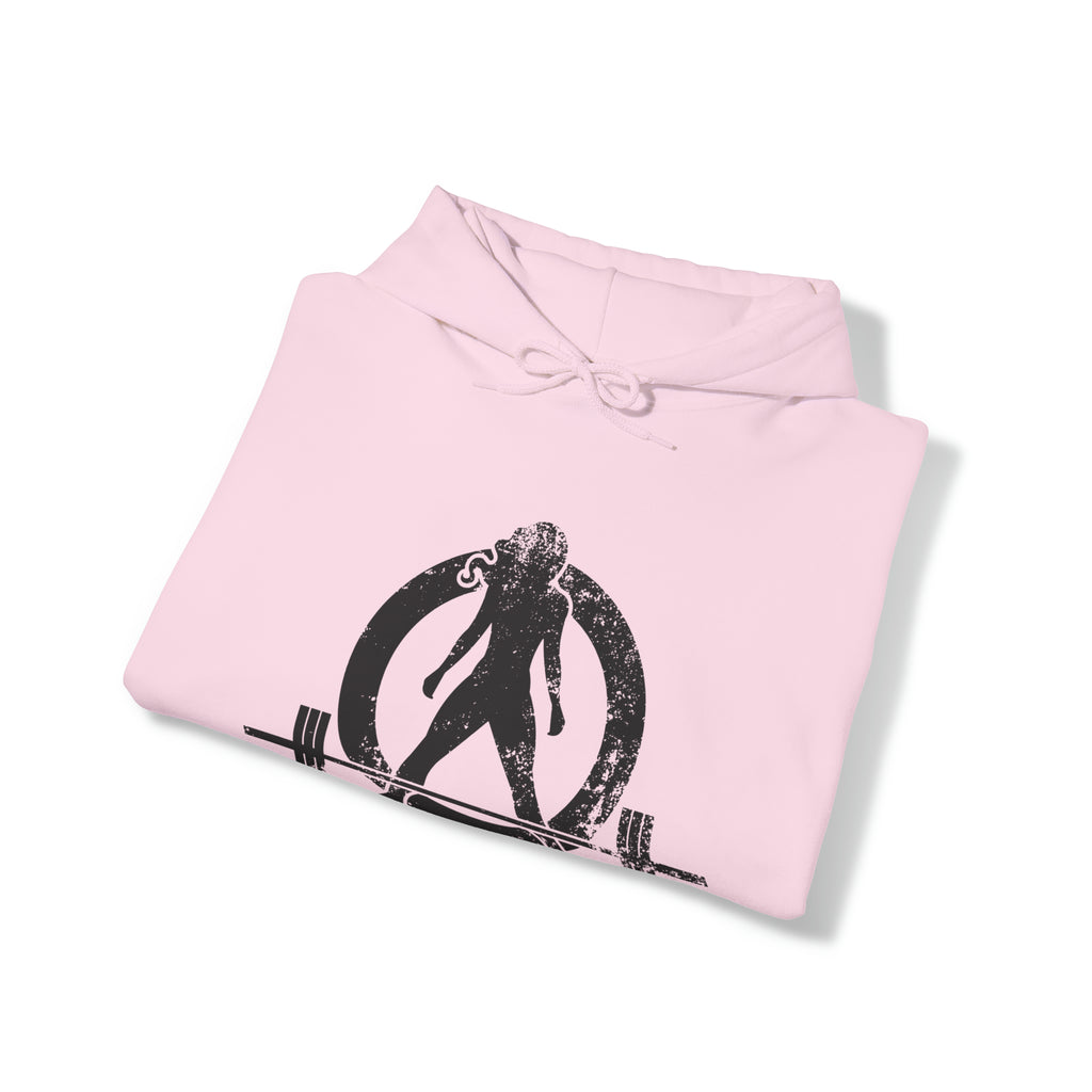 Squat Bench Deadlift Repeat - Unisex Heavy Blend Hooded Sweatshirt - Dark Black Logo - Pink - SBDR on BACK