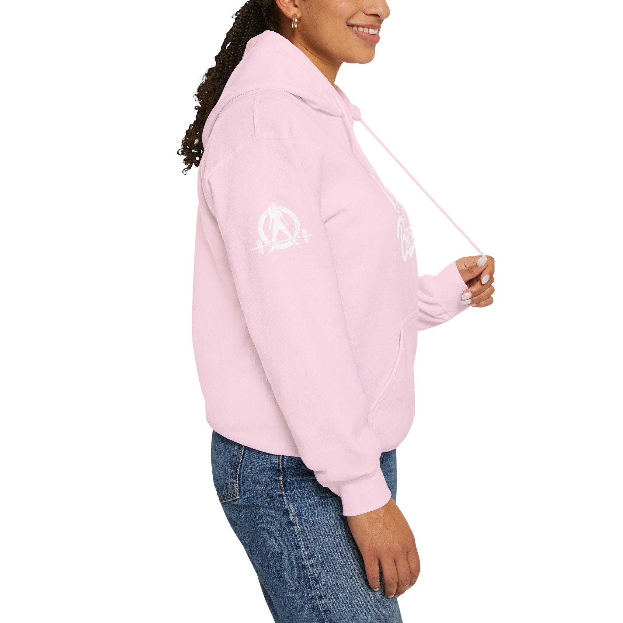 Coffee & Barbells - Unisex Heavy Blend Hooded Sweatshirt - White Logo on Front & Right Sleeve