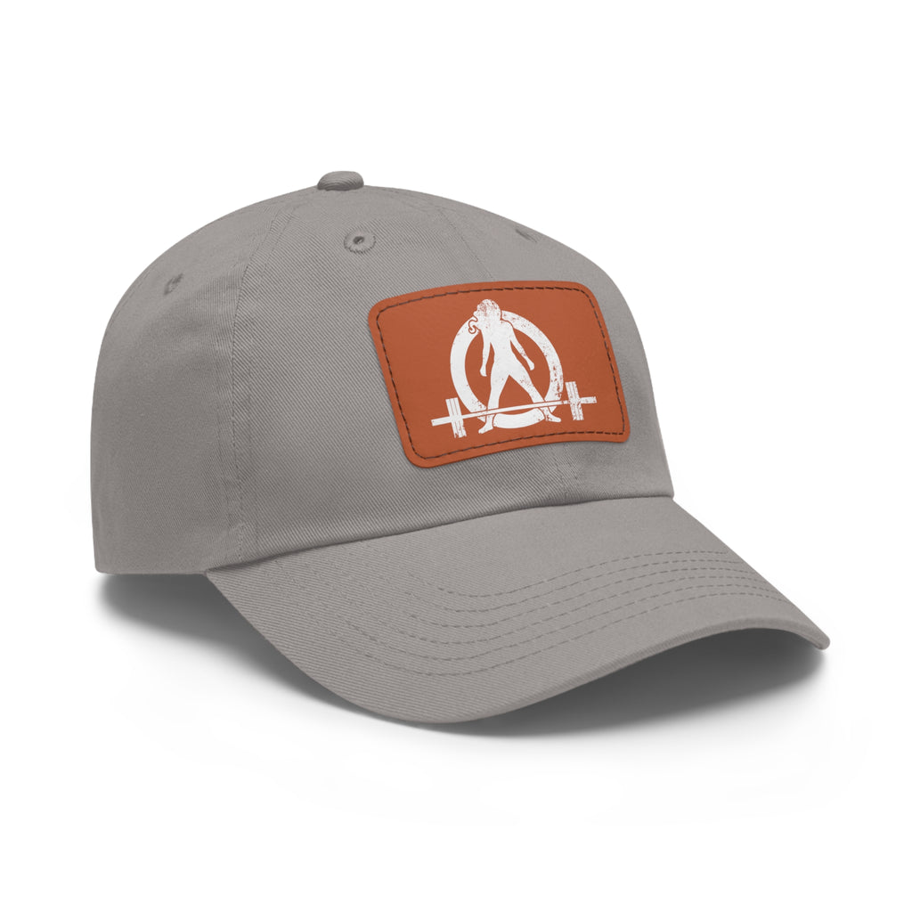 Distressed - Dad Hat with Leather Patch (Rectangle) - White Font