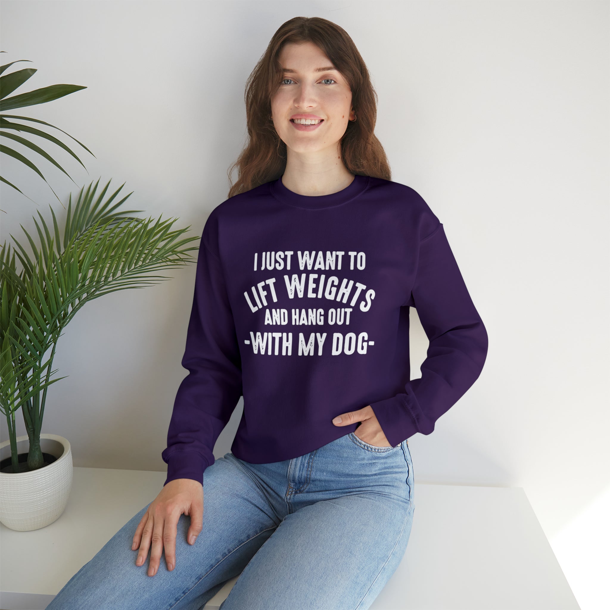 Lift Weights & Hang Out With My Dog - Unisex Heavy Blend™ Crewneck Sweatshirt - Light Logo
