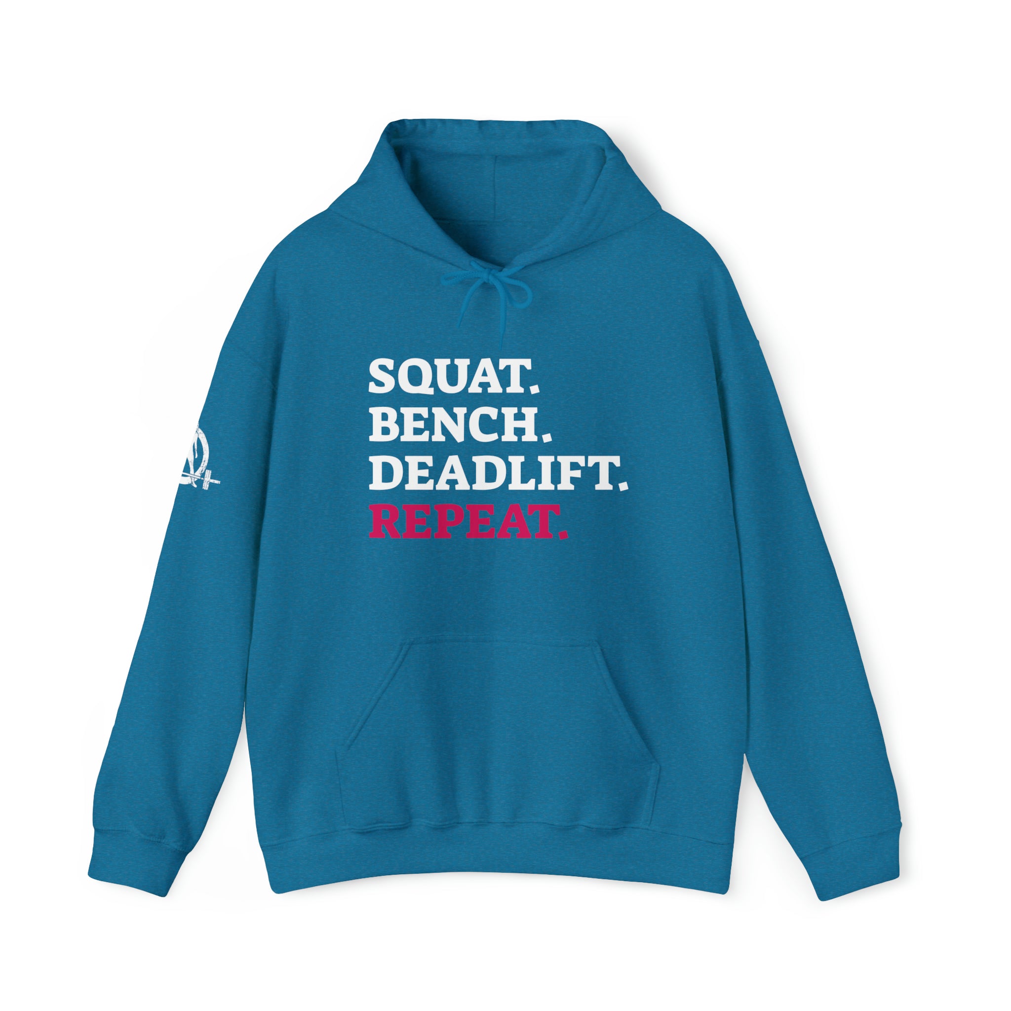 Squat Bench Deadlift Repeat - Unisex Heavy Blend Hooded Sweatshirt - Dark Logo - Pink - Plain Black