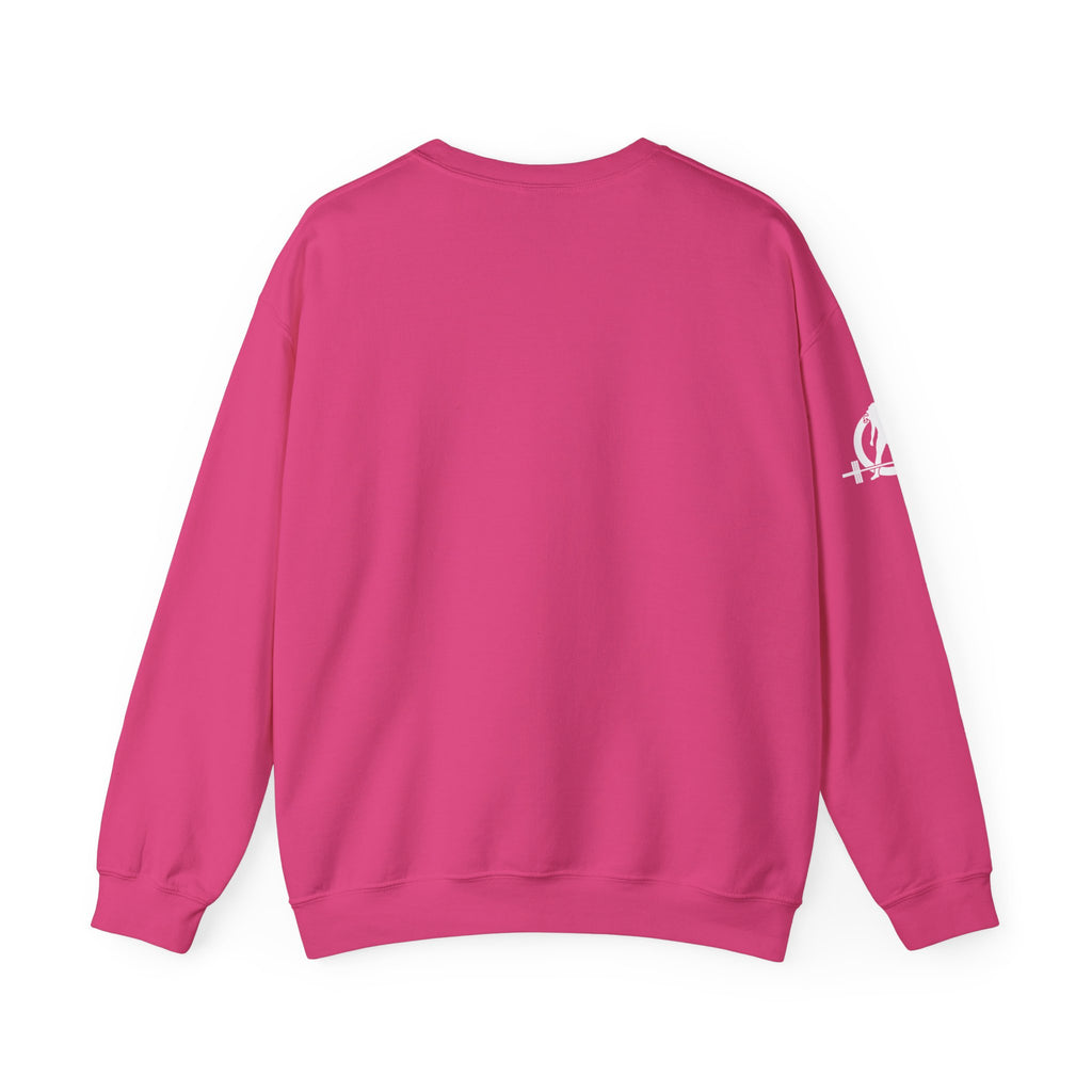 She is STRONG - Unisex Heavy Blend™ Crewneck Sweatshirt - Front White Logo - Plain Back