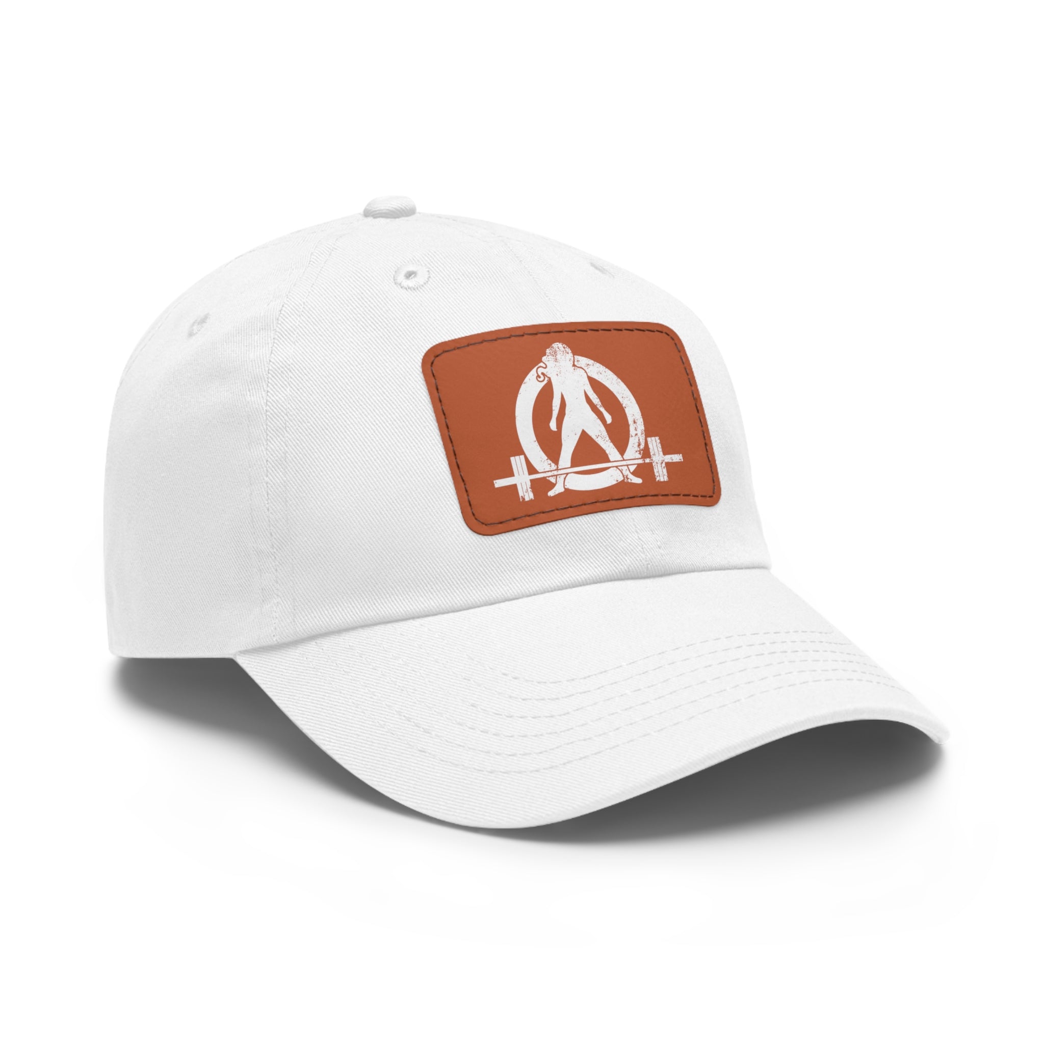Distressed - Dad Hat with Leather Patch (Rectangle) - White Font