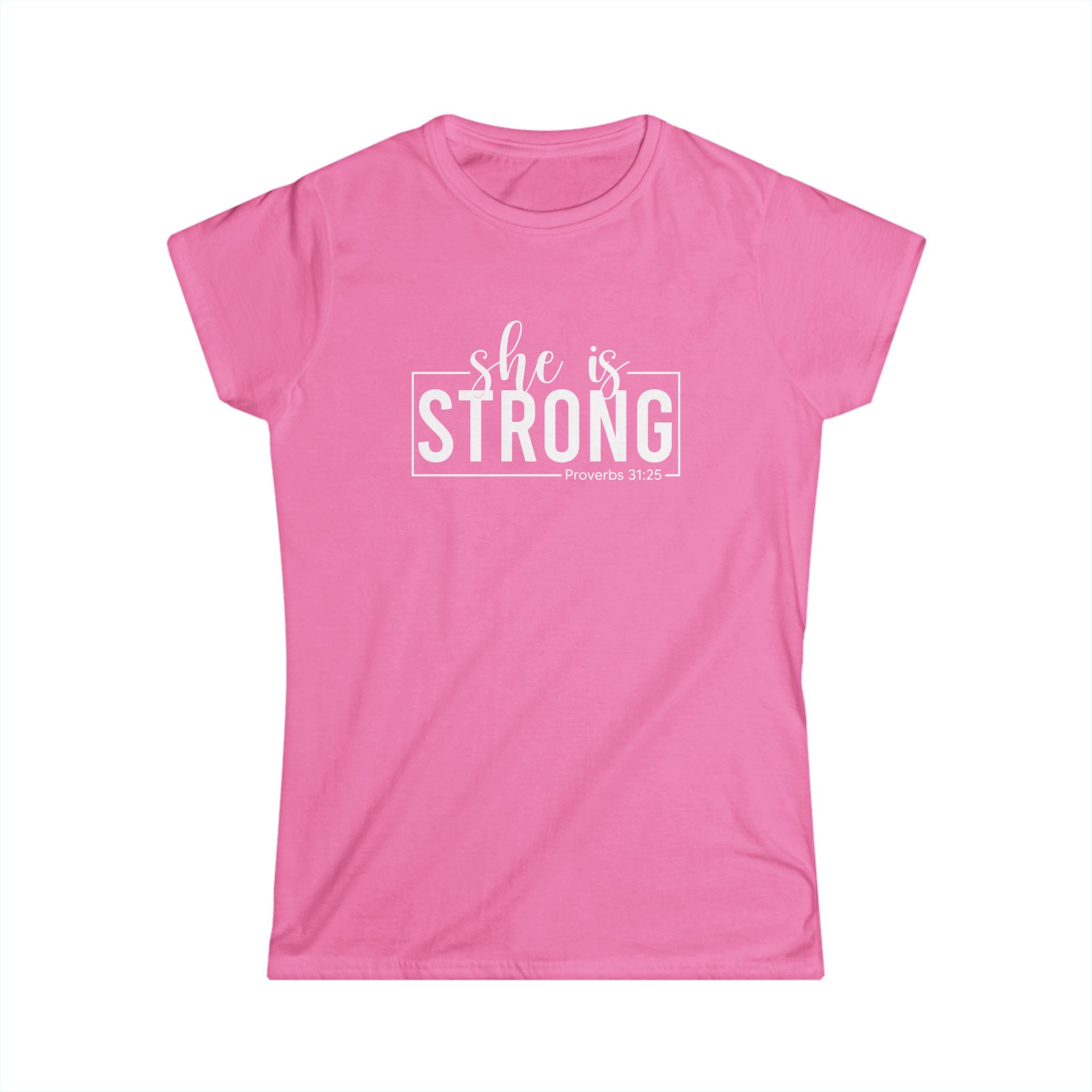 She is STRONG - Women's Softstyle Tee - Front Print White - Plain Back