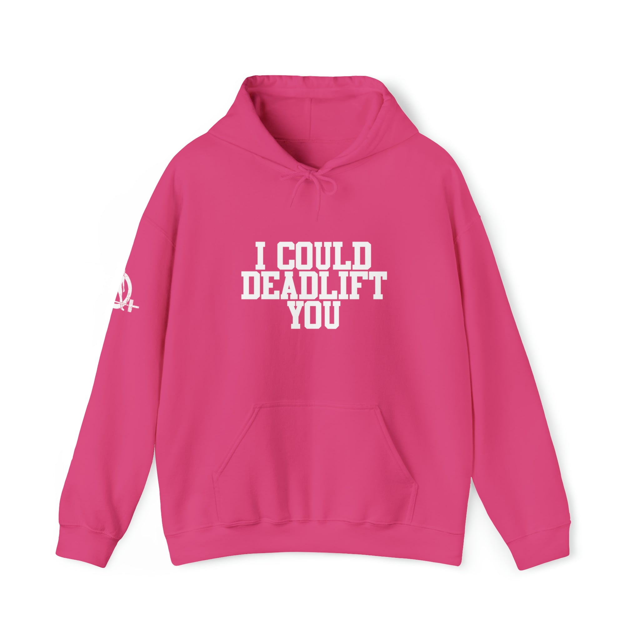 I Could Deadlift You. - Unisex Heavy Blend Hooded Sweatshirt - White Logo - Right Shoulder - Plain Back