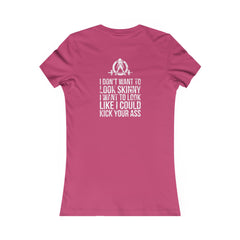 I DON’T WANT TO LOOK SKINNY I WANT TO LOOK LIKE I CAN KICK YOUR ASS - White WWLW Distressed Logo - Women's Favorite Tee