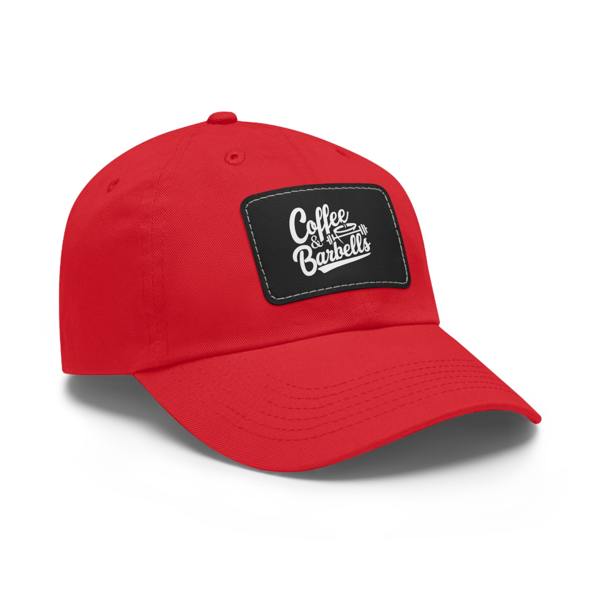 Coffee & Barbells - Dad Hat with Leather Patch (Rectangle) - White Font