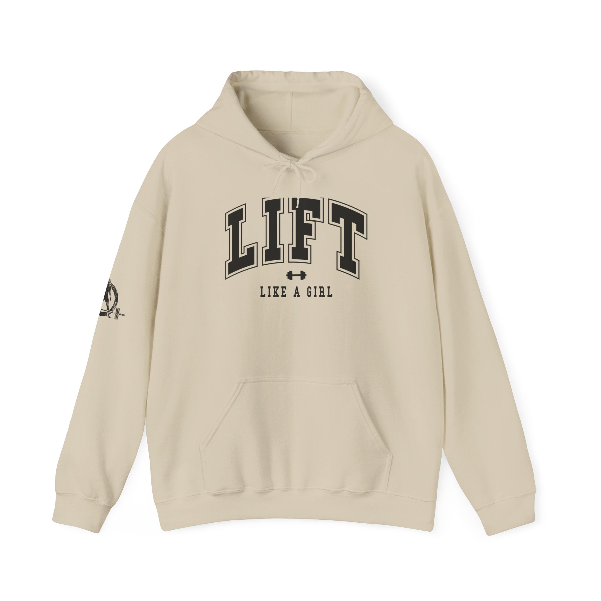 Lift Like.A Girl - Unisex Heavy Blend Hooded Sweatshirt - Black Logo on Front & Right Sleeve