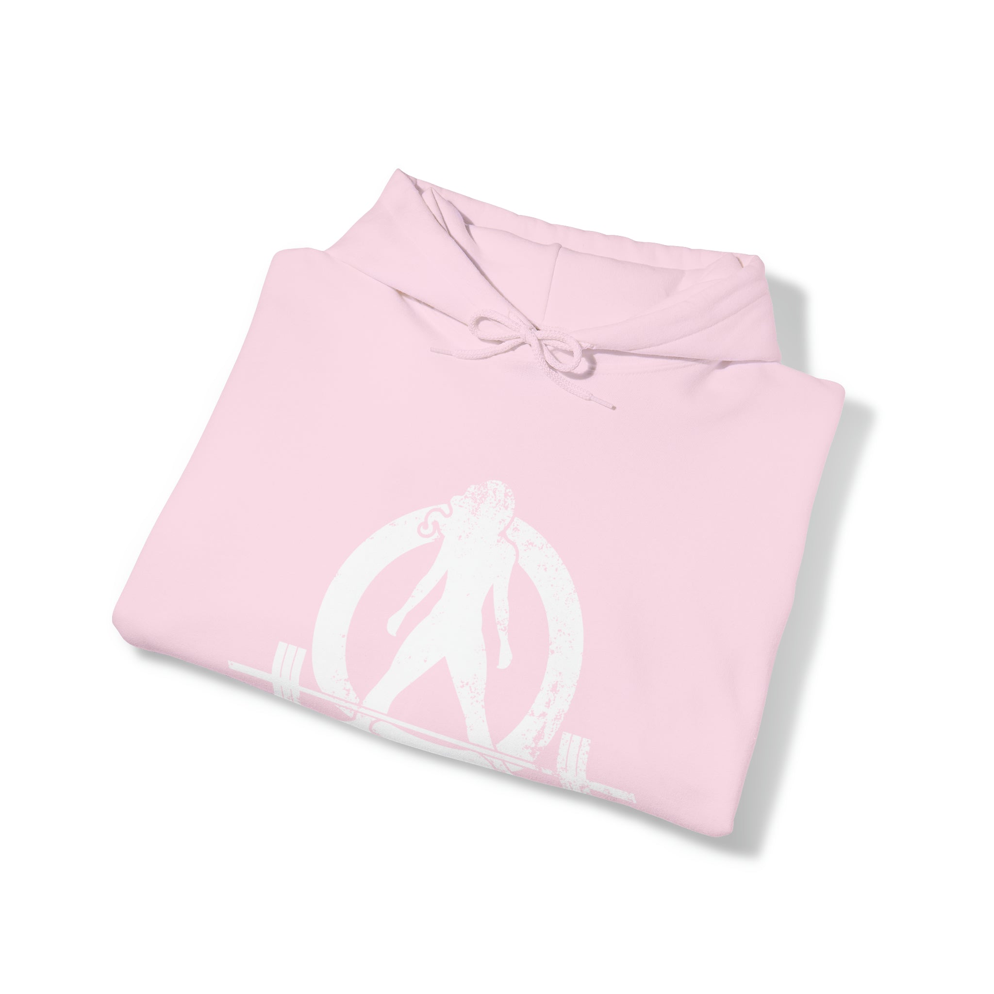 Squat Bench Deadlift Repeat - Unisex Heavy Blend Hooded Sweatshirt - Dark White Logo - Pink - SBDR on BACK