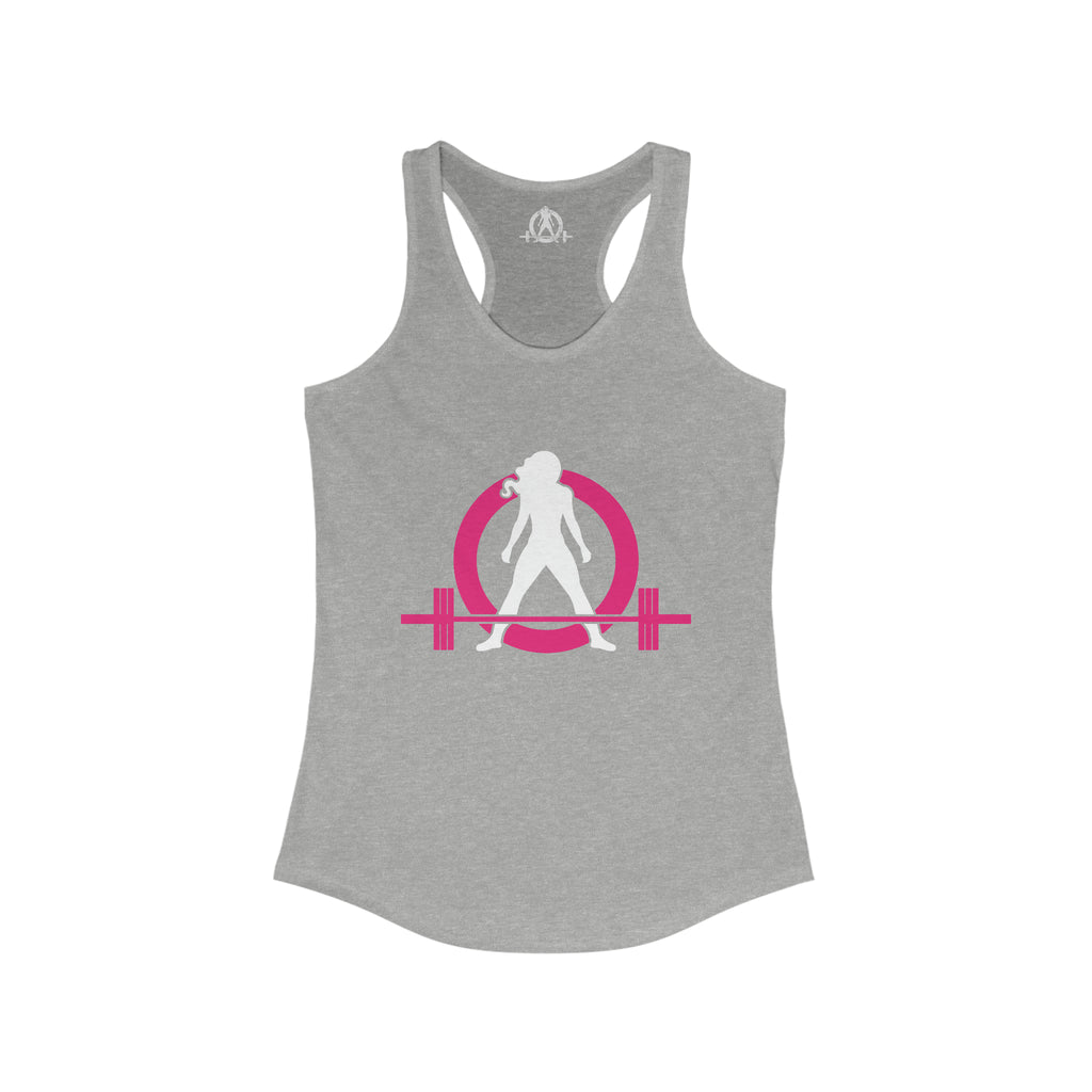 Squat Bench Deadlift Repeat - Women's Ideal Racerback Tank - Pink & Black - Dark - SBDR on Back