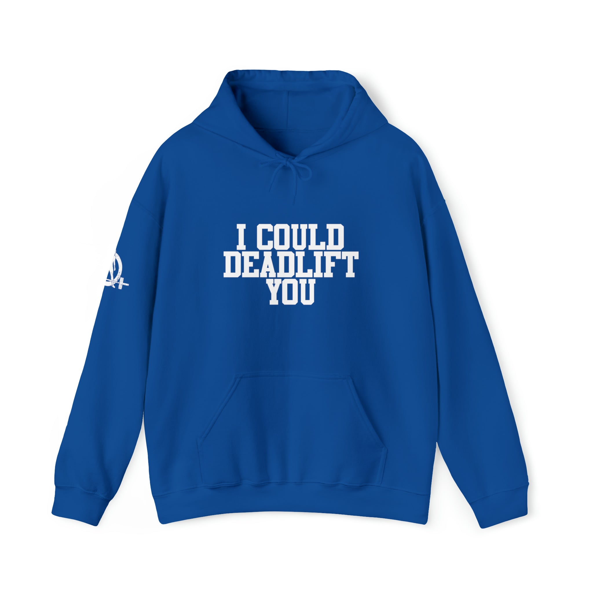 I Could Deadlift You. - Unisex Heavy Blend Hooded Sweatshirt - White Logo - Right Shoulder - Plain Back