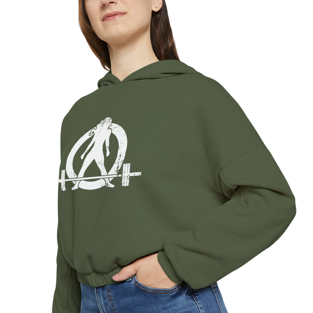 Women's Cinched Bottom Hoodie - White Distressed Logo