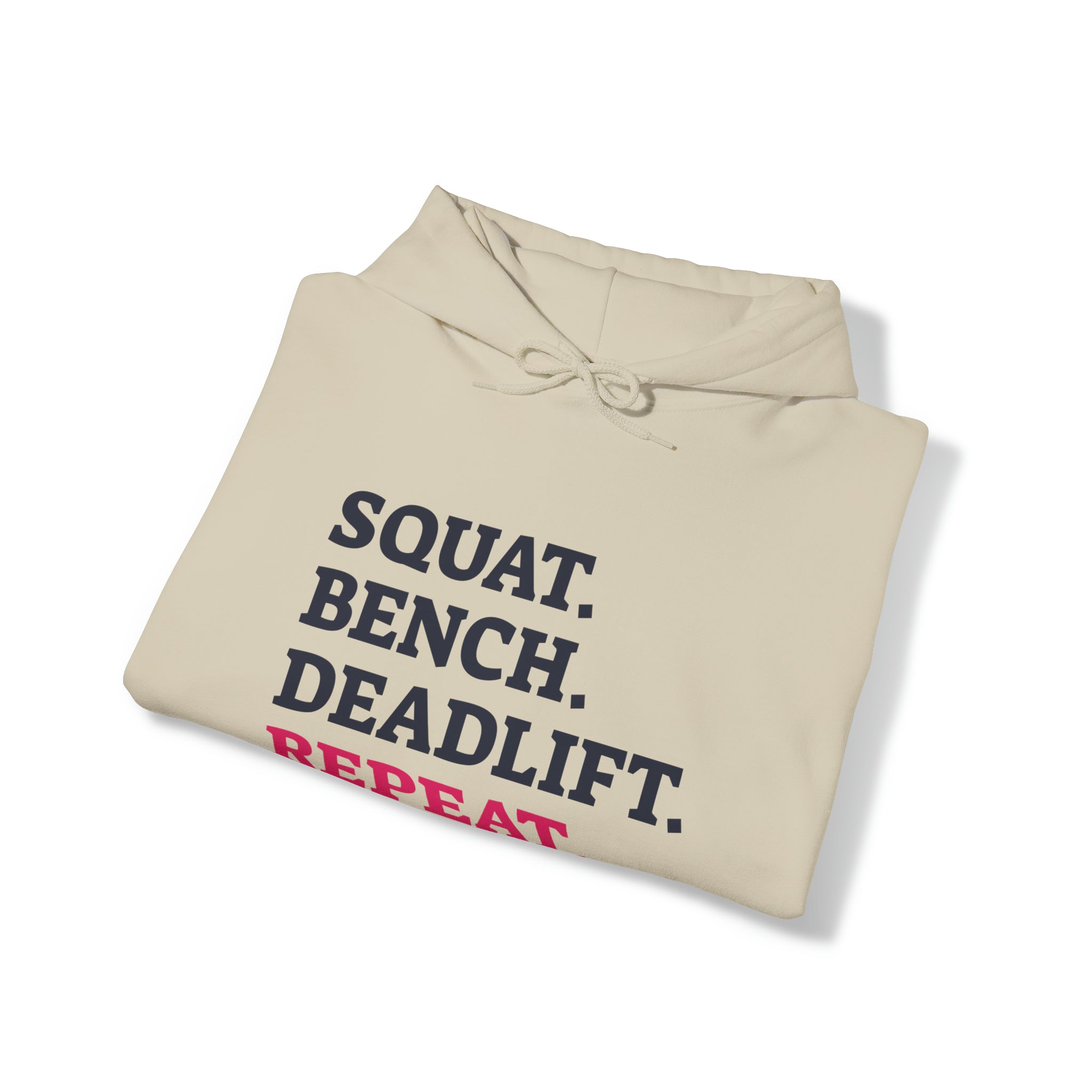 Squat Bench Deadlift Repeat - Unisex Heavy Blend Hooded Sweatshirt - Light Logo - Pink- Plain Black