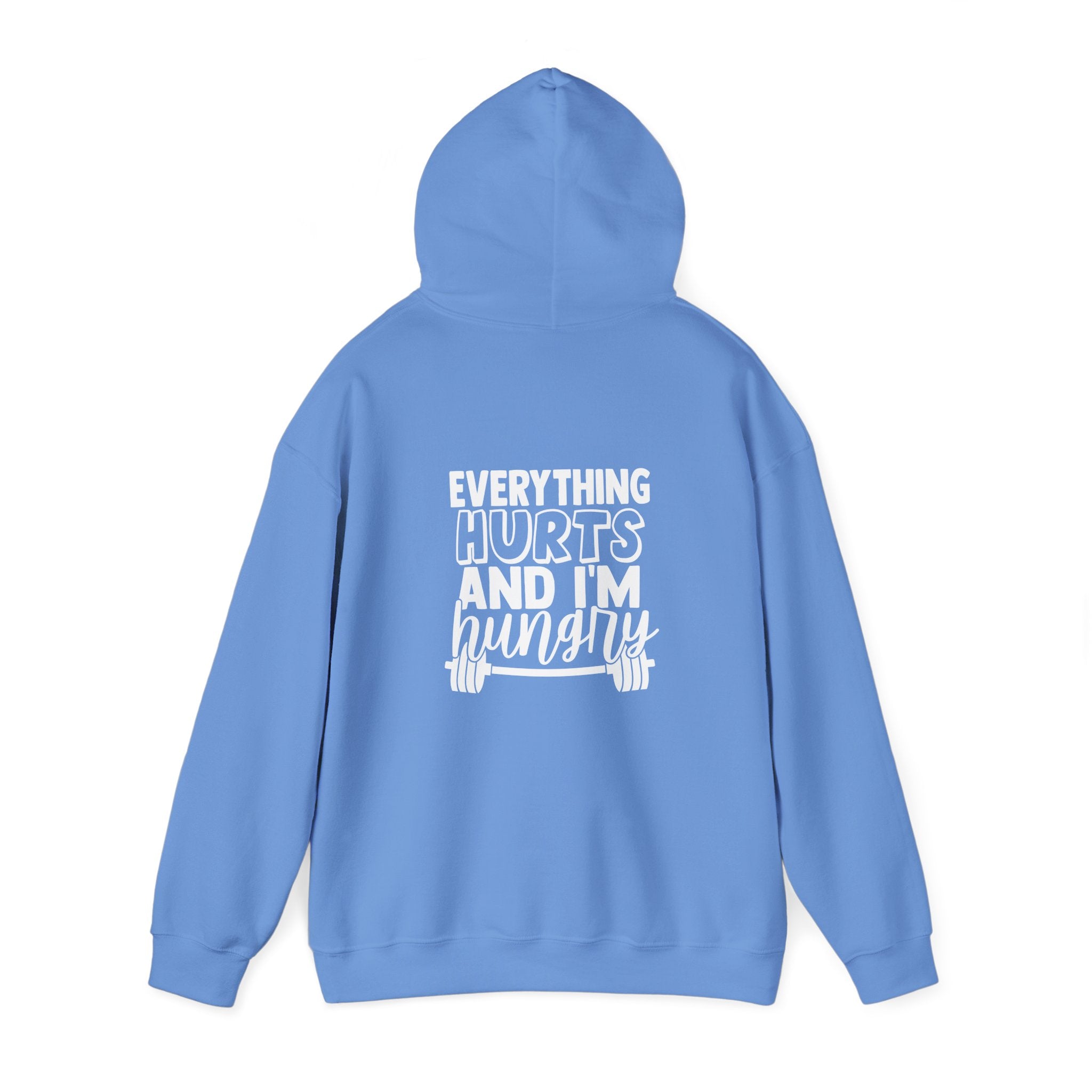 Everything Hurts & I'm Hungry  - Unisex Heavy Blend Hooded Sweatshirt  - White Print Front & Back