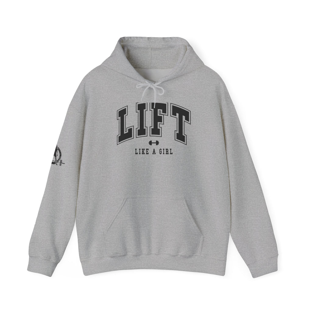 Lift Like.A Girl - Unisex Heavy Blend Hooded Sweatshirt - Black Logo on Front & Right Sleeve
