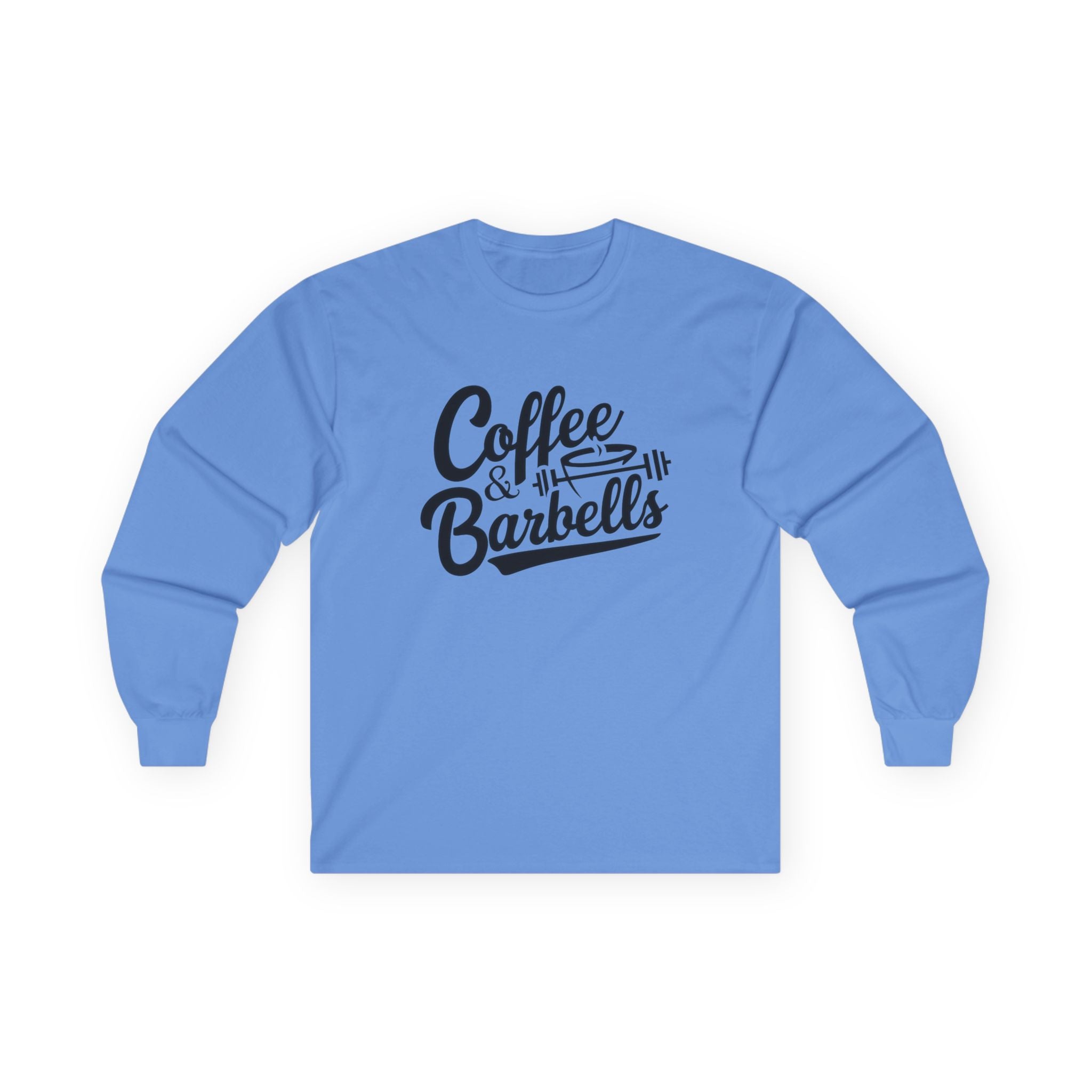 Coffee & Barbells - Unisex Ultra Cotton Long Sleeve Tee - Black Front Logo Plain Back