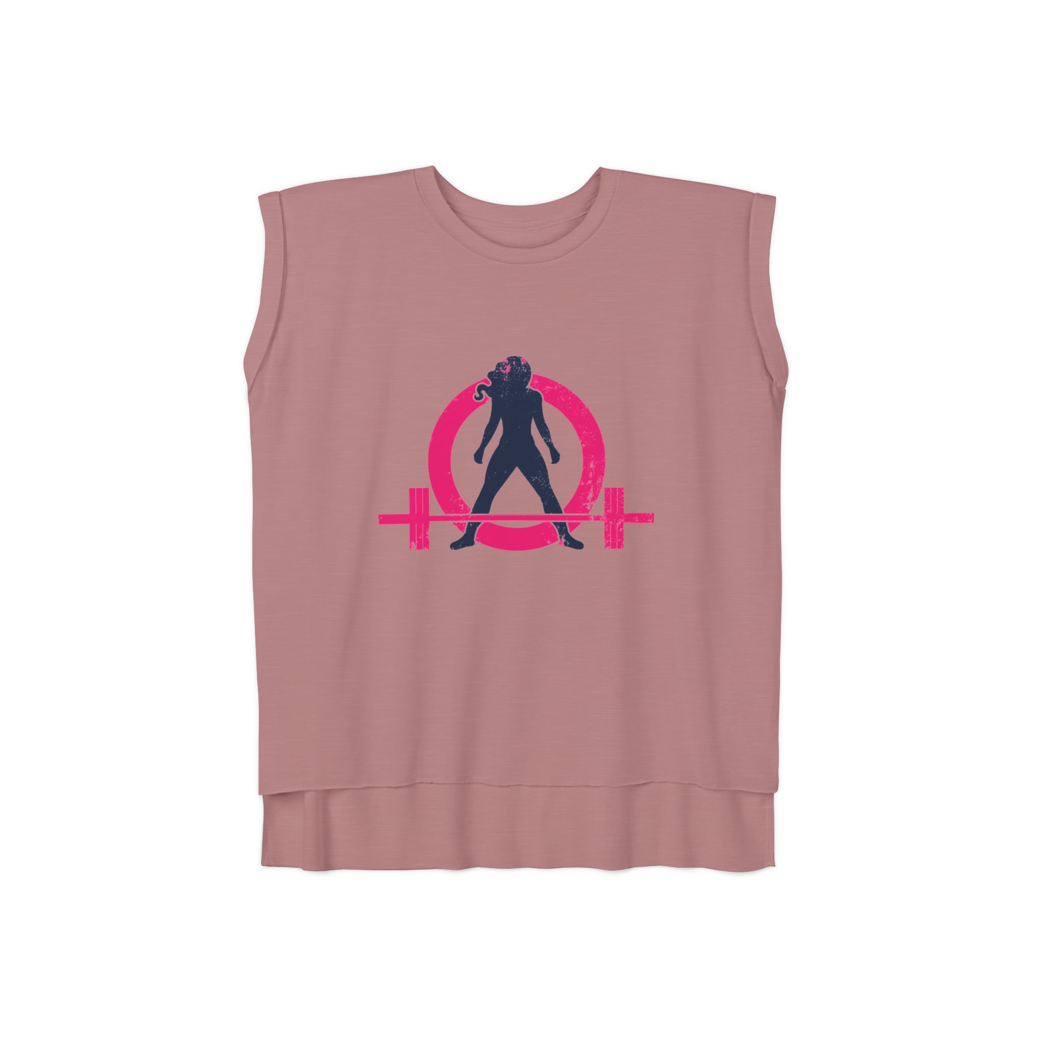 Women’s Flowy Rolled Cuffs Muscle Tee - Light Distressed Logo