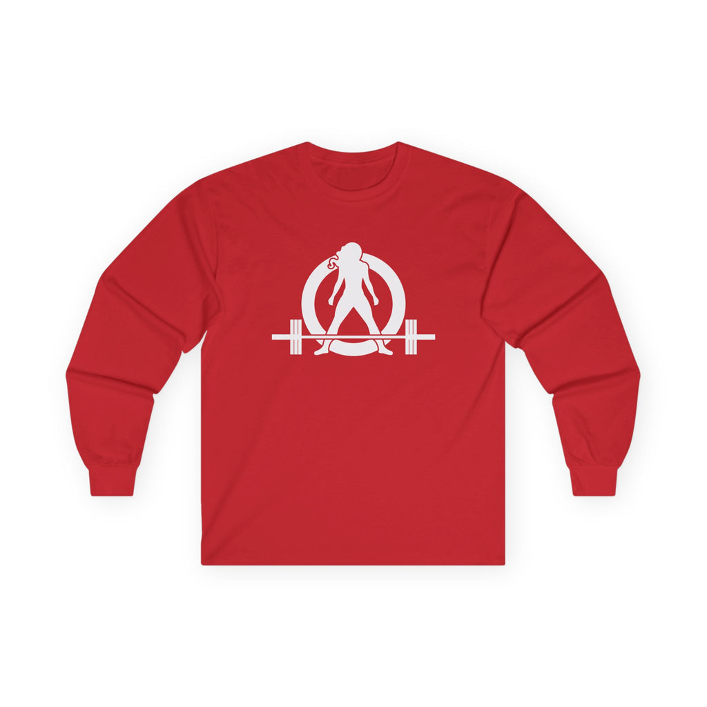 Lift Heavy Run Fast - Ultra Cotton Long Sleeve Tee - White Logo Front & Back