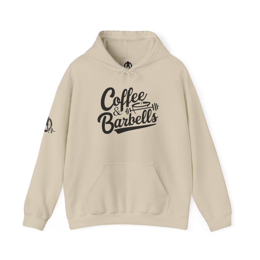 Coffee & Barbells  - Unisex Heavy Blend Hooded Sweatshirt - Black Logo on Front & Right Sleeve