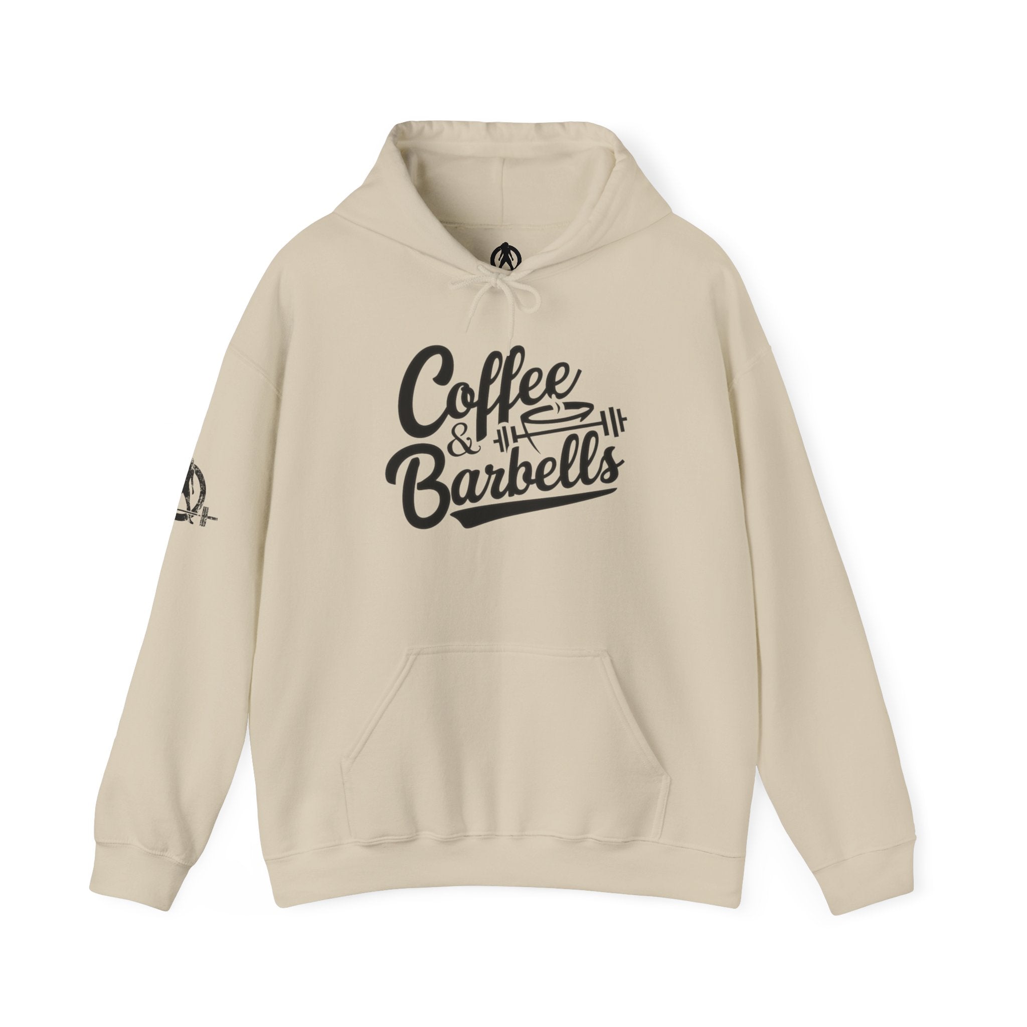 Coffee & Barbells  - Unisex Heavy Blend Hooded Sweatshirt - Black Logo on Front & Right Sleeve
