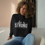 She is STRONG - Crop Hoodie - White Logo