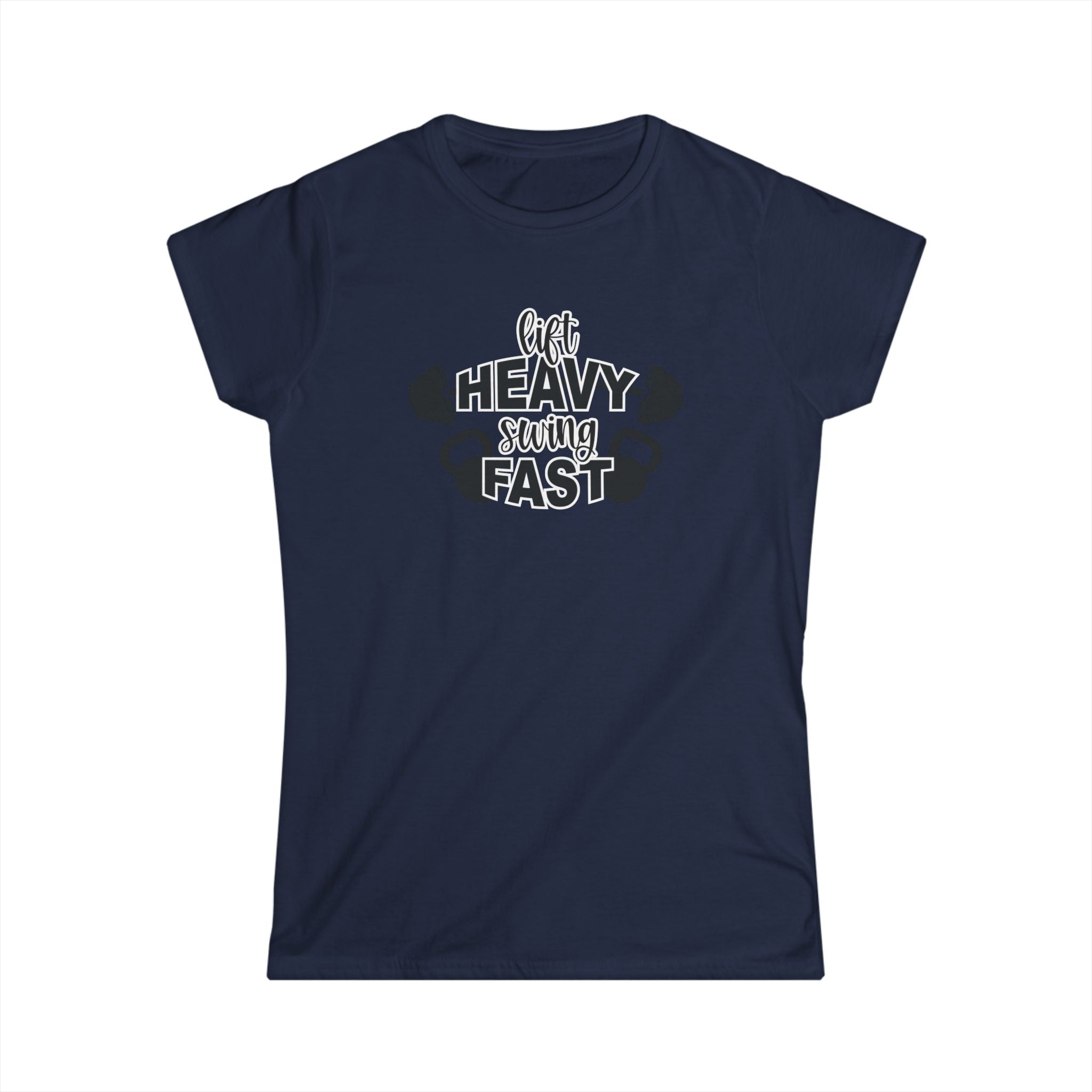 Lift Heavy Swing Fast - Women's Softstyle Tee - Black Logo