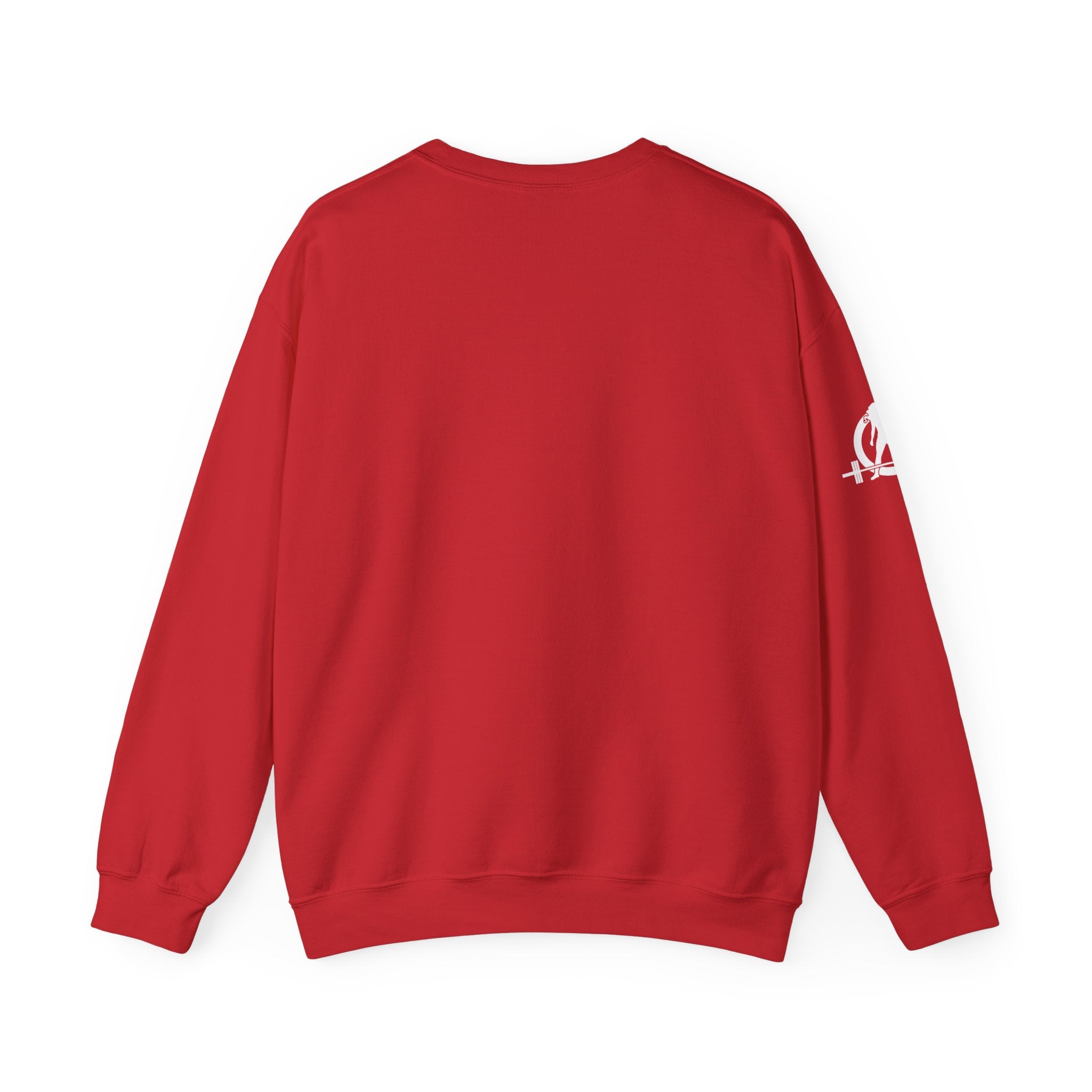 She is STRONG - Unisex Heavy Blend™ Crewneck Sweatshirt - Front White Logo - Plain Back