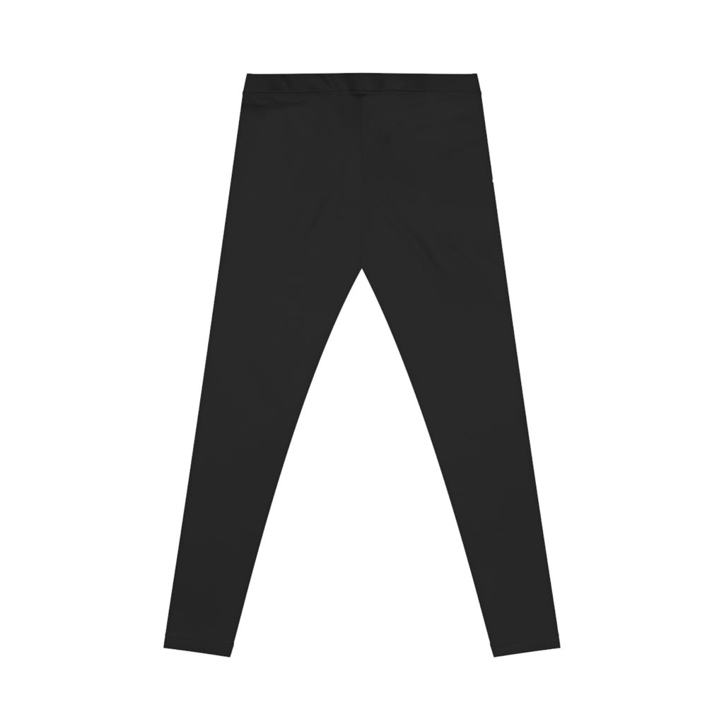Black Women's Casual Leggings - Black and White Distressed Logo - Right Hip
