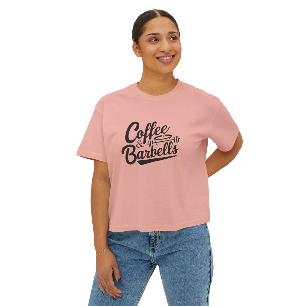Coffee & Barbells - Women's Boxy Tee - Black Logo Front Plain Back