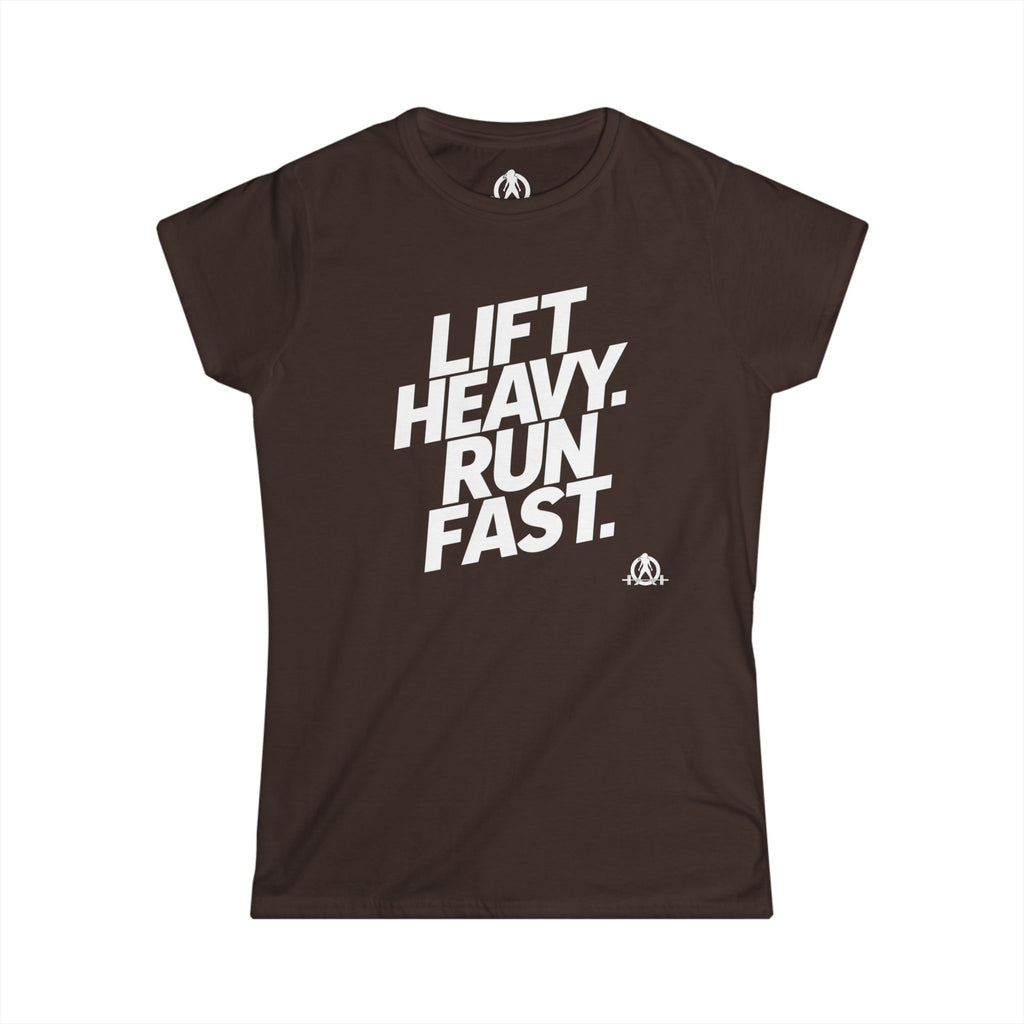 Lift Heavy Run Fast - Women's Softstyle Tee - White Front Logo