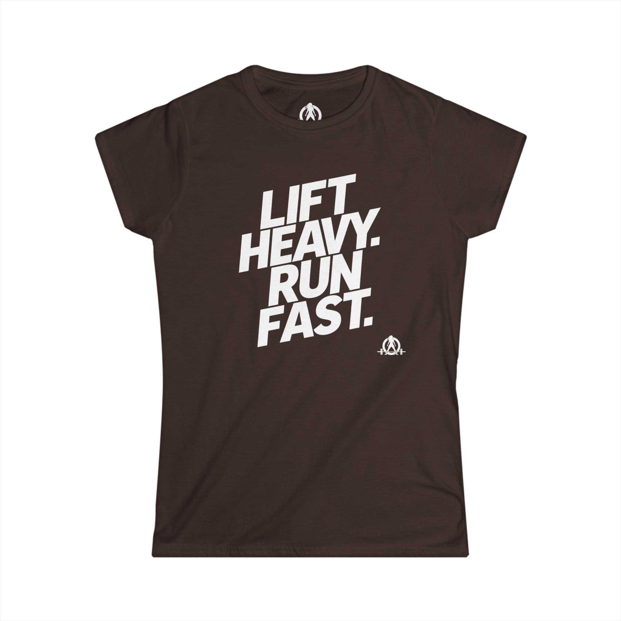 Lift Heavy Run Fast - Women's Softstyle Tee - White Front Logo