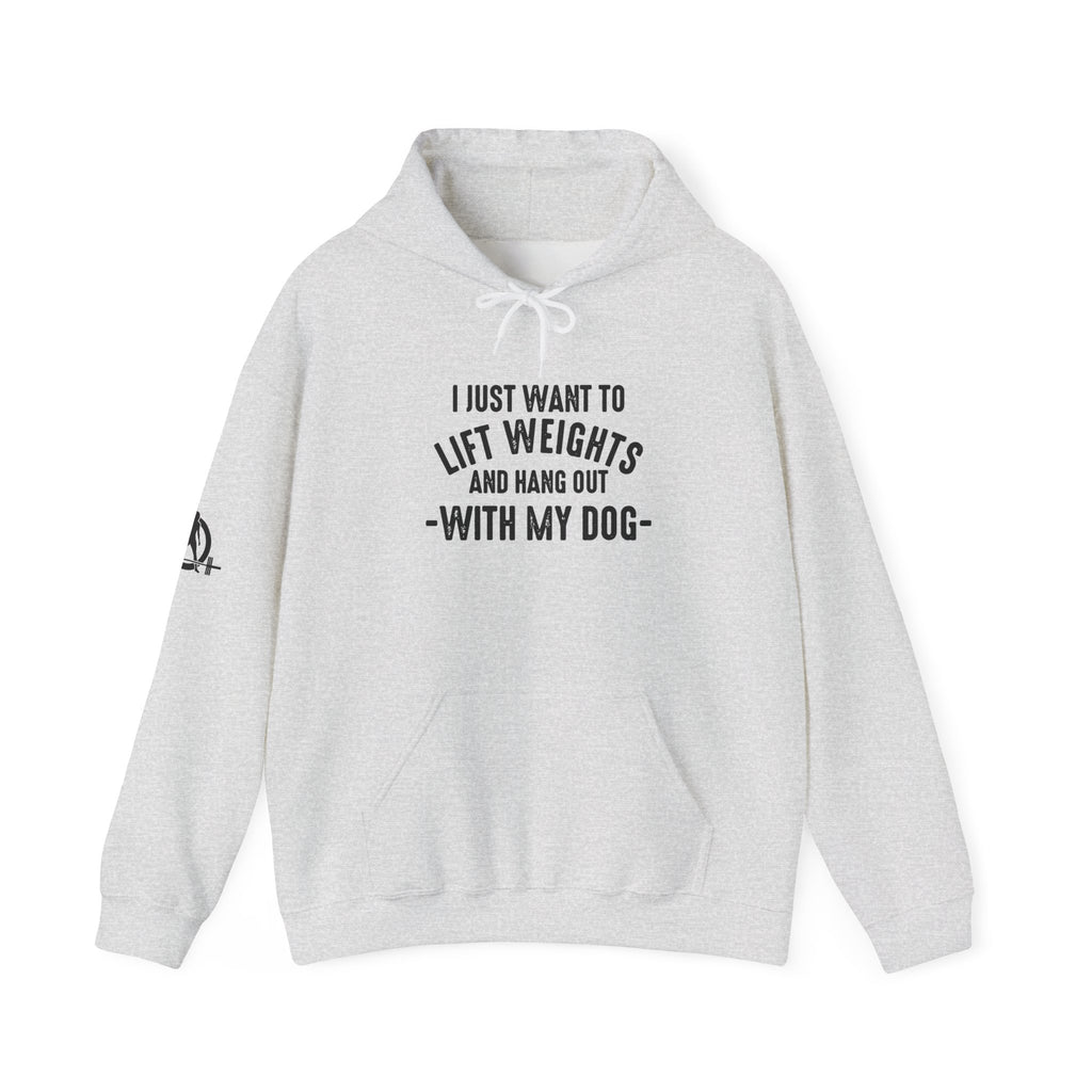 Lift Weights & Hang Out With My Dog  - Dark Logo  - Unisex Heavy Blend Hooded Sweatshirt - Front & Arm Logo Black