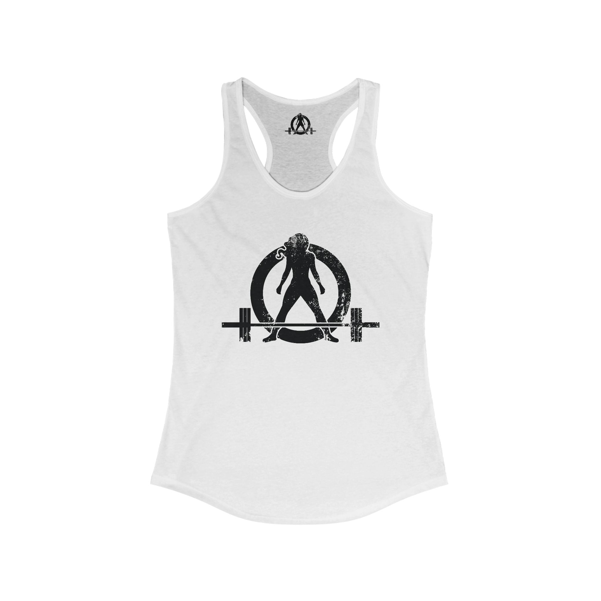 Distressed - Simple - Women's Ideal Racerback Tank - Black Distressed Logo Front