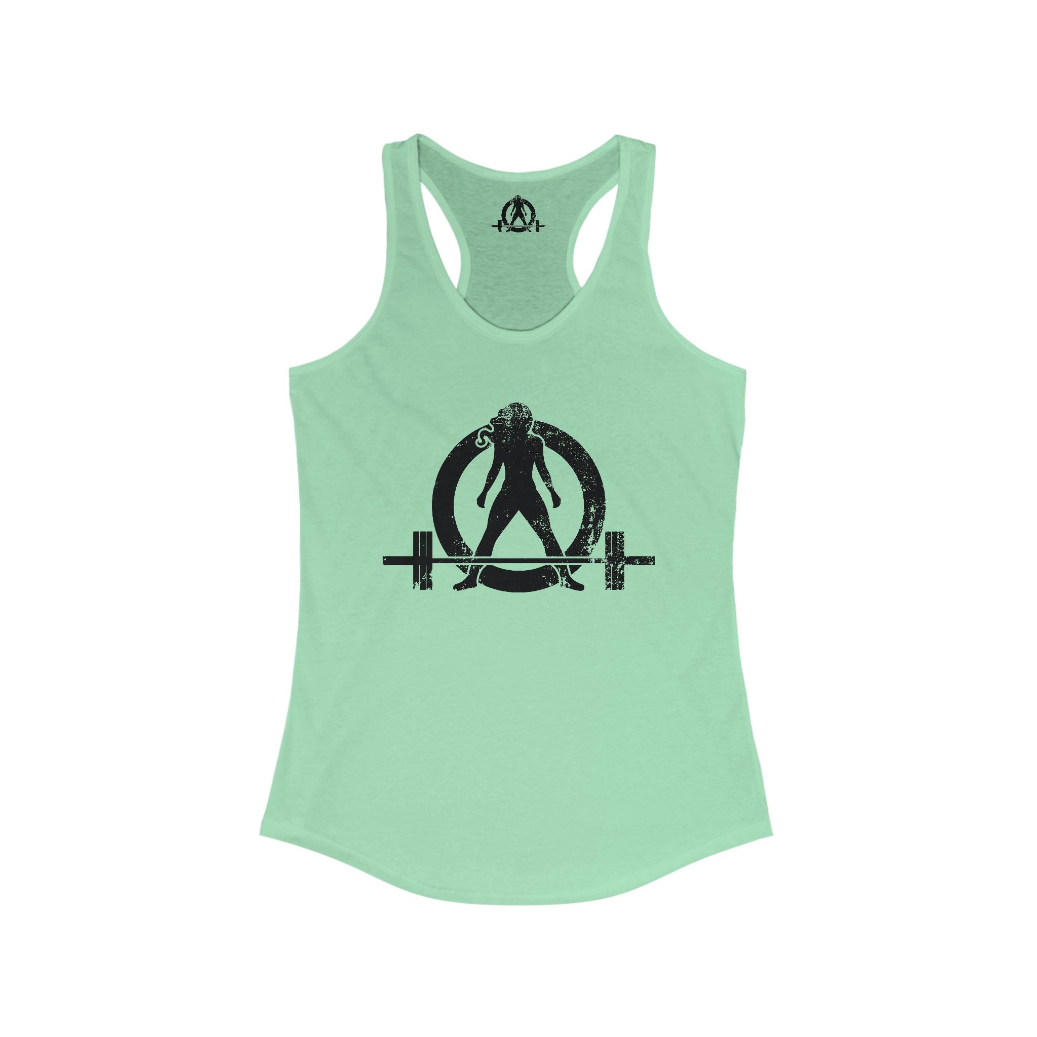 Distressed - Simple - Women's Ideal Racerback Tank - Black Distressed Logo Front