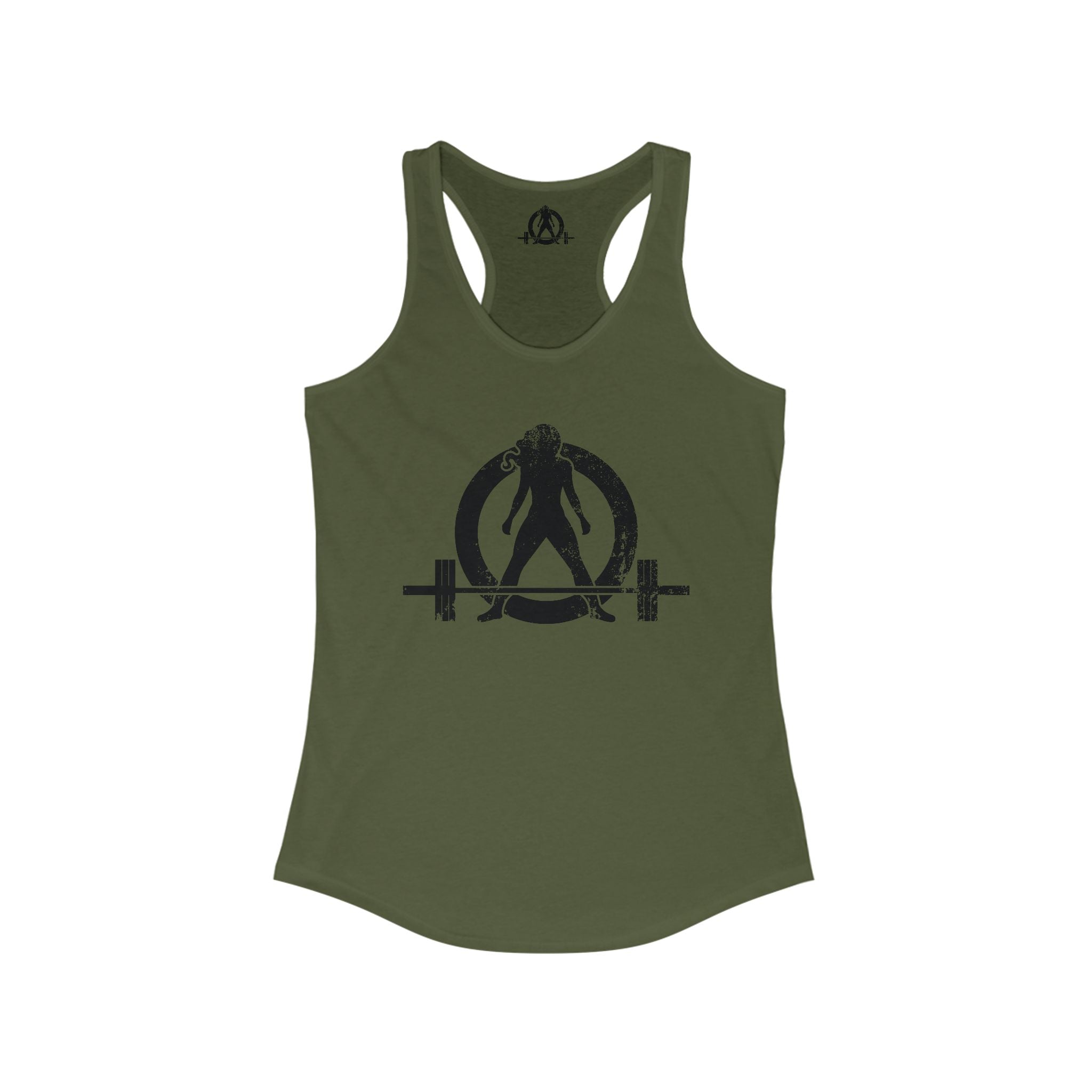 Distressed - Simple - Women's Ideal Racerback Tank - Black Distressed Logo Front