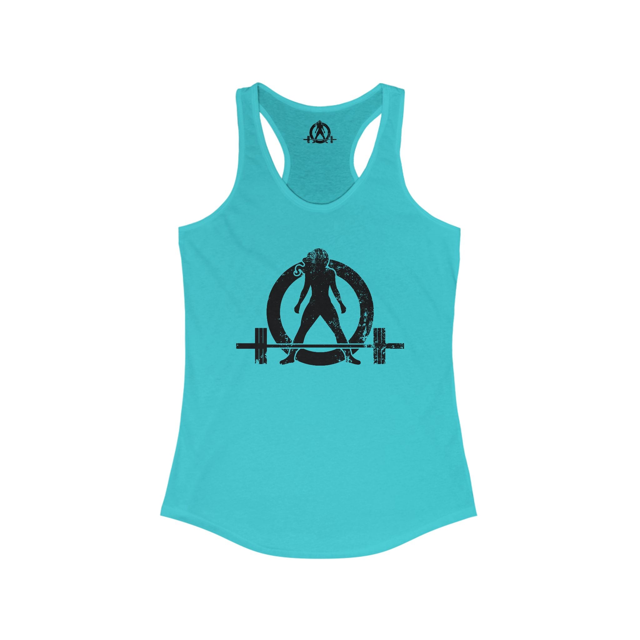 Distressed - Simple - Women's Ideal Racerback Tank - Black Distressed Logo Front