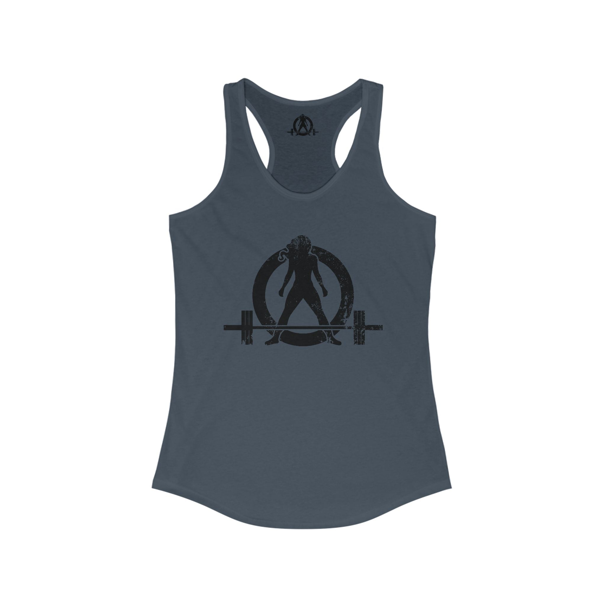 Distressed - Simple - Women's Ideal Racerback Tank - Black Distressed Logo Front