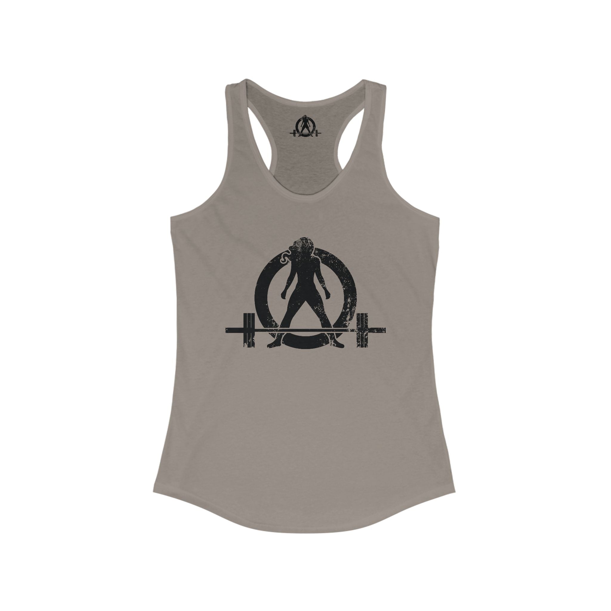 Distressed - Simple - Women's Ideal Racerback Tank - Black Distressed Logo Front