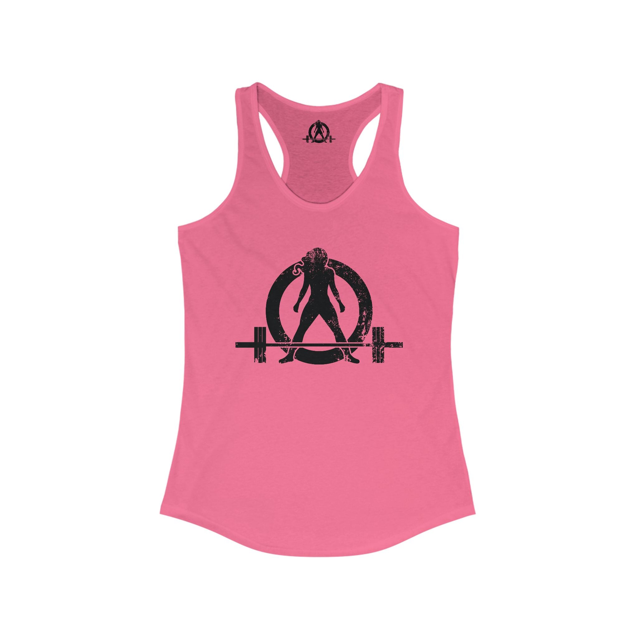 Distressed - Simple - Women's Ideal Racerback Tank - Black Distressed Logo Front