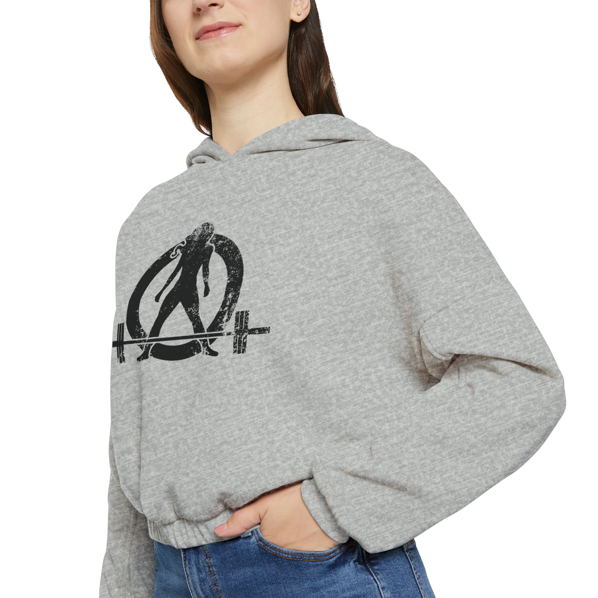 Women's Cinched Bottom Hoodie - Black Distressed Logo