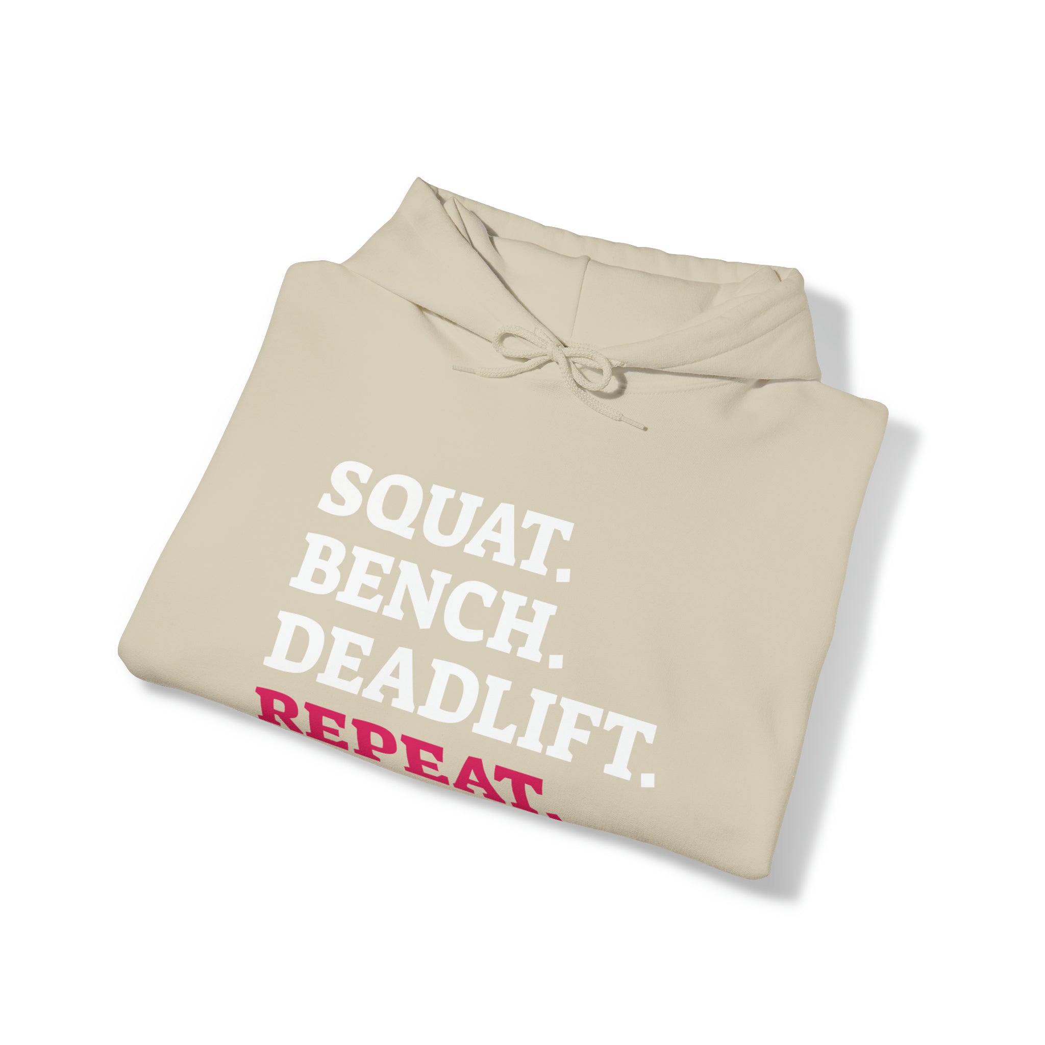 Squat Bench Deadlift Repeat - Unisex Heavy Blend Hooded Sweatshirt - Dark Logo - Pink - Plain Black