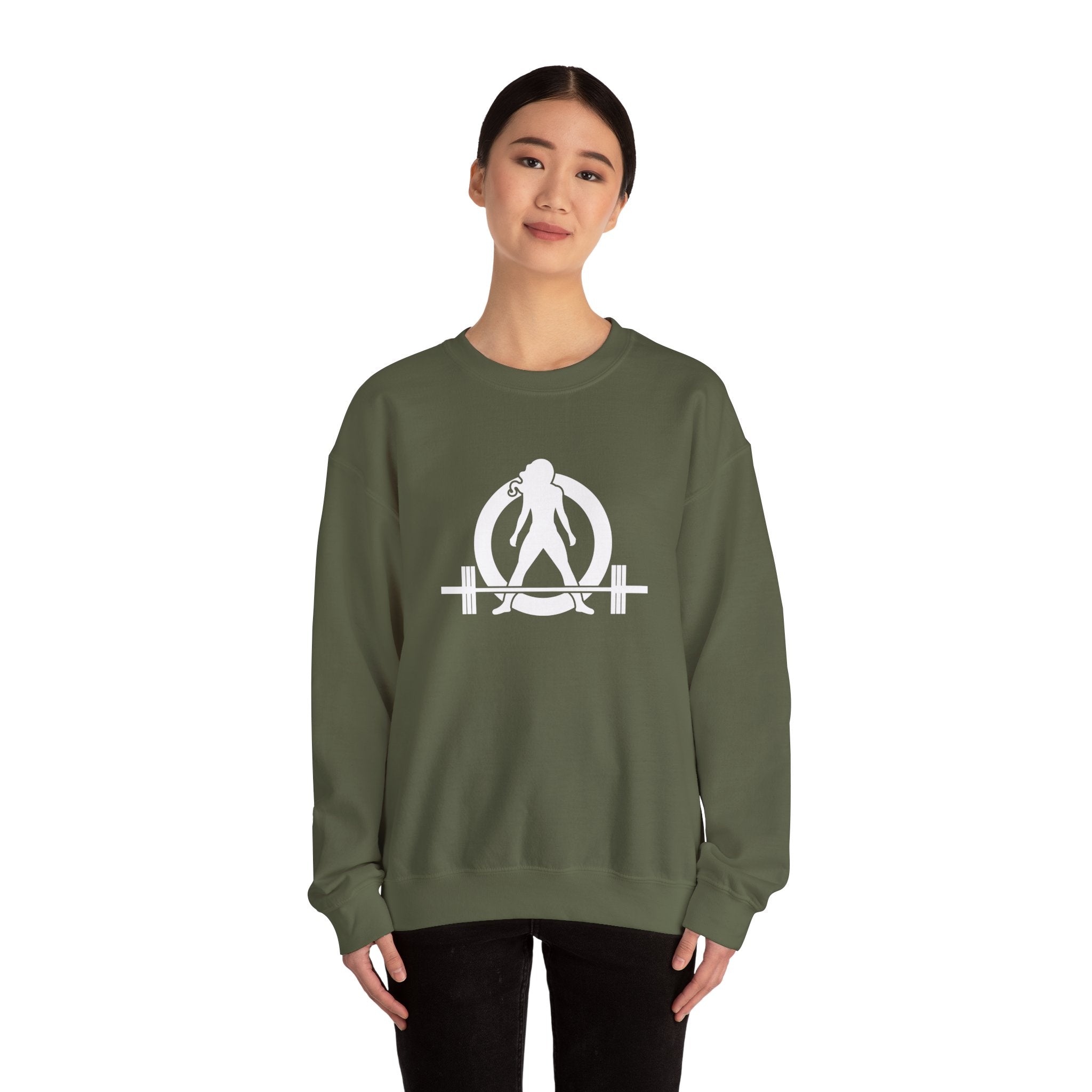 Lift Heavy Run Fast - Unisex Heavy Blend™ Crewneck Sweatshirt - White Logo Front & Back