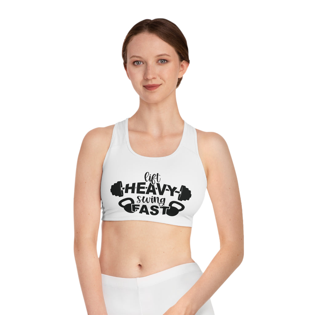 Lift Heavy Swing Fast - Sports Bra (AOP) - Black Logo