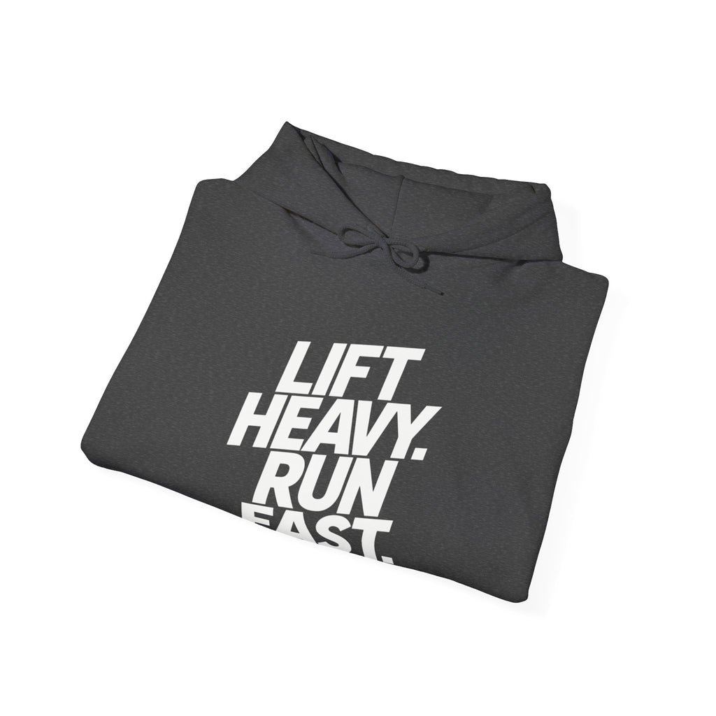 Lift Heavy Run Fast - Unisex Heavy Blend Hooded Sweatshirt - Front White Logo