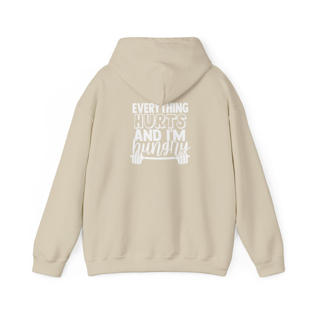 Everything Hurts & I'm Hungry  - Unisex Heavy Blend Hooded Sweatshirt  - White Print Front & Back