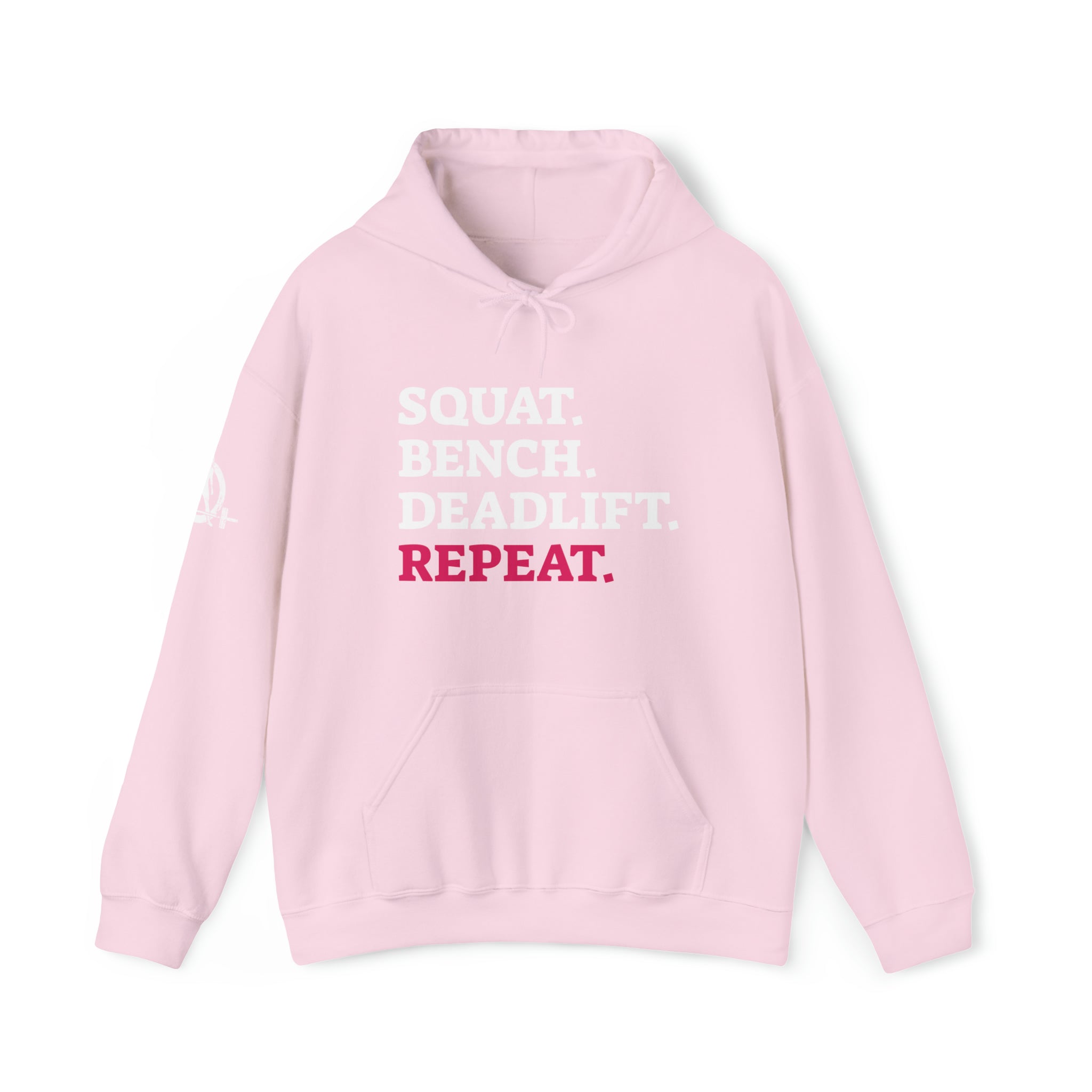 Squat Bench Deadlift Repeat - Unisex Heavy Blend Hooded Sweatshirt - Dark Logo - Pink - Plain Black