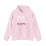 Squat Bench Deadlift Repeat - Unisex Heavy Blend Hooded Sweatshirt - Dark Logo - Pink - Plain Black